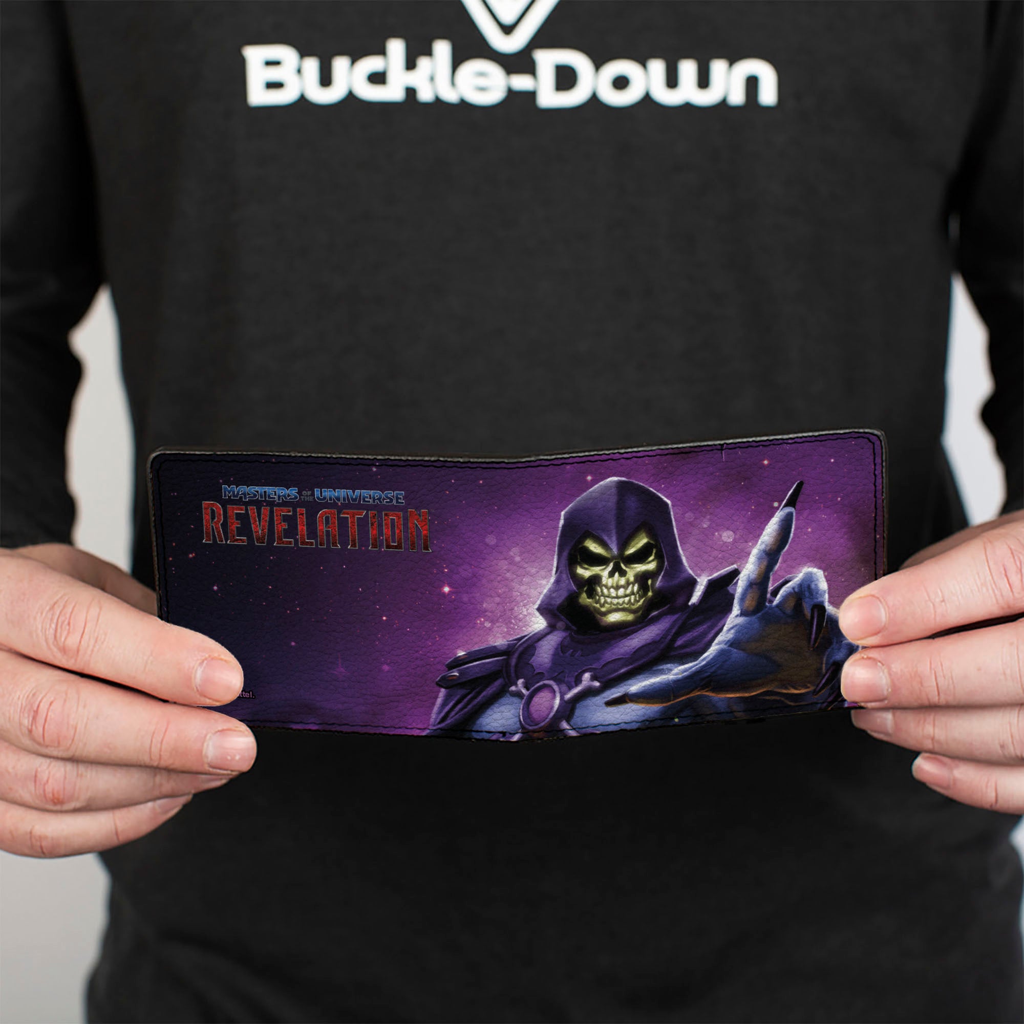 Bi-Fold Wallet - MASTERS OF THE UNIVERSE REVELATION Skeletor Pose and Title Logo Galaxy Purples Bi-Fold Wallets Masters of the Universe