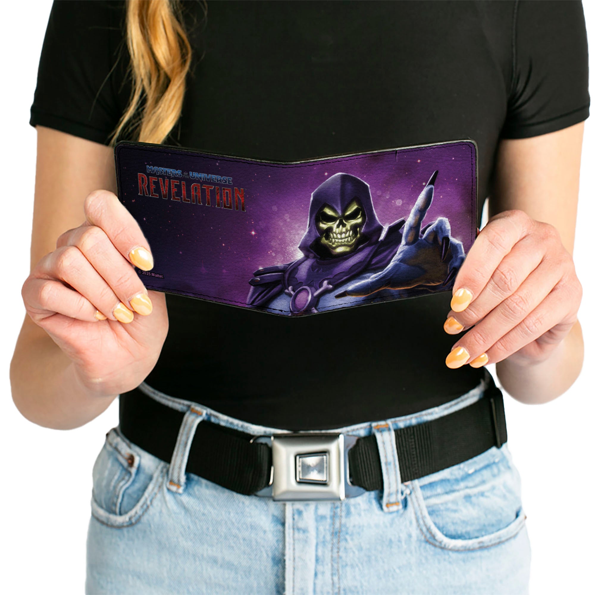 Bi-Fold Wallet - MASTERS OF THE UNIVERSE REVELATION Skeletor Pose and Title Logo Galaxy Purples Bi-Fold Wallets Masters of the Universe