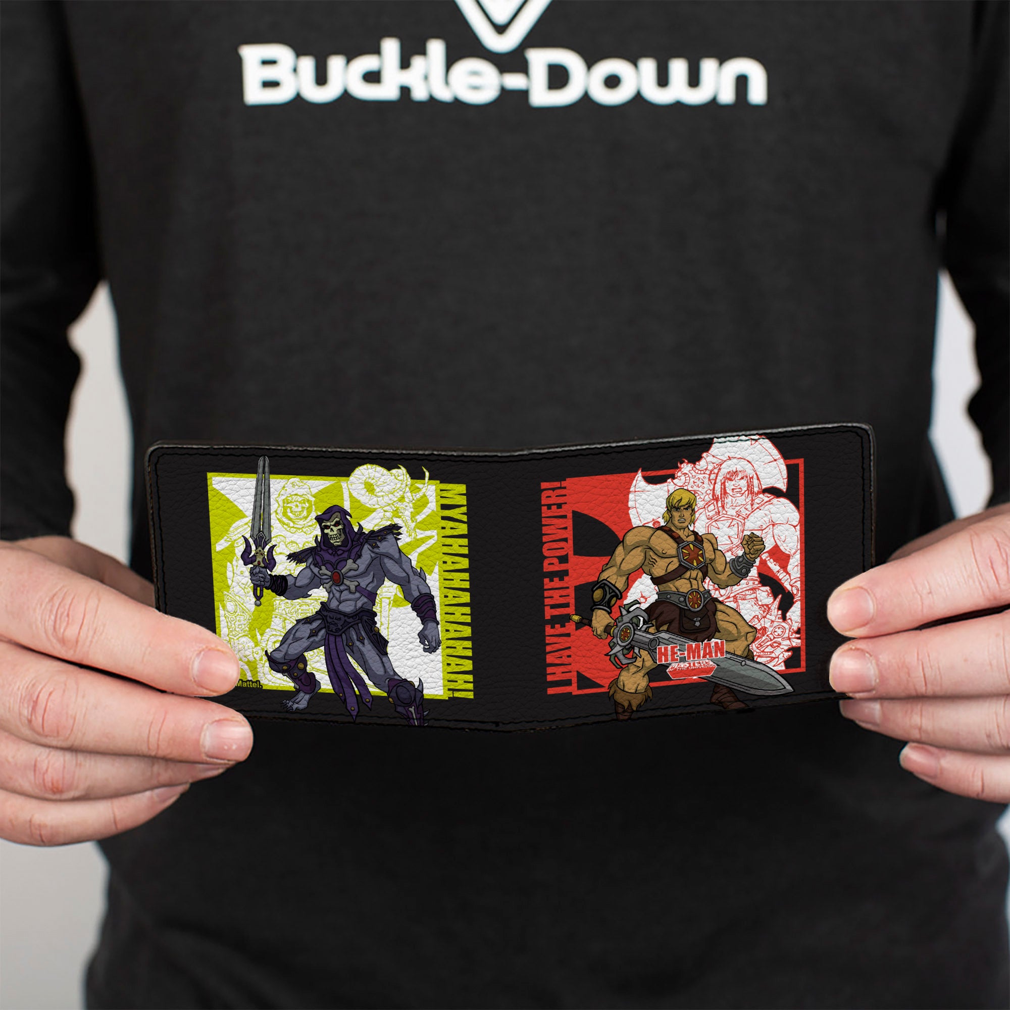 Bi-Fold Wallet - Masters of the Universe He-Man and Skeletor Pose and Quotes Black Bi-Fold Wallets Masters of the Universe