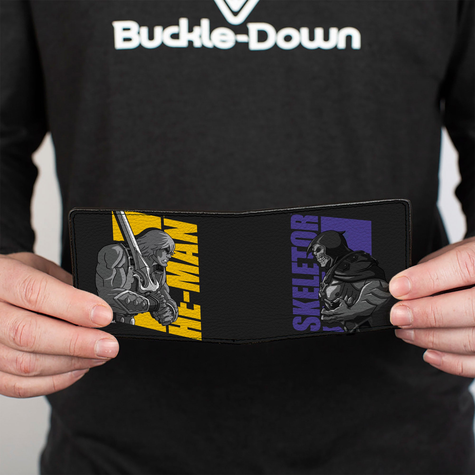 Bi-Fold Wallet - Masters of the Universe HE-MAN and SKELETOR Silhouette Text Poses Black Bi-Fold Wallets Masters of the Universe