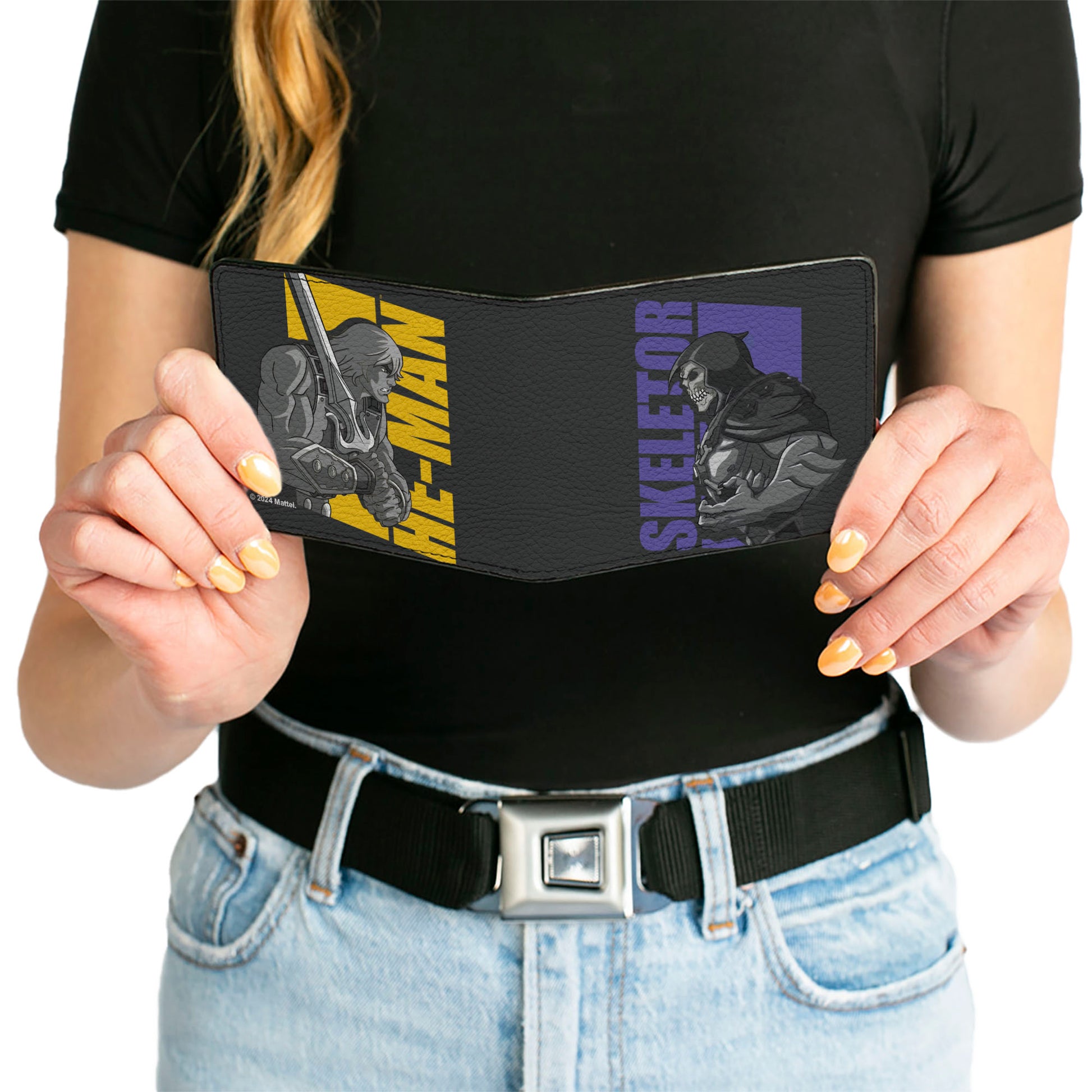 Bi-Fold Wallet - Masters of the Universe HE-MAN and SKELETOR Silhouette Text Poses Black Bi-Fold Wallets Masters of the Universe