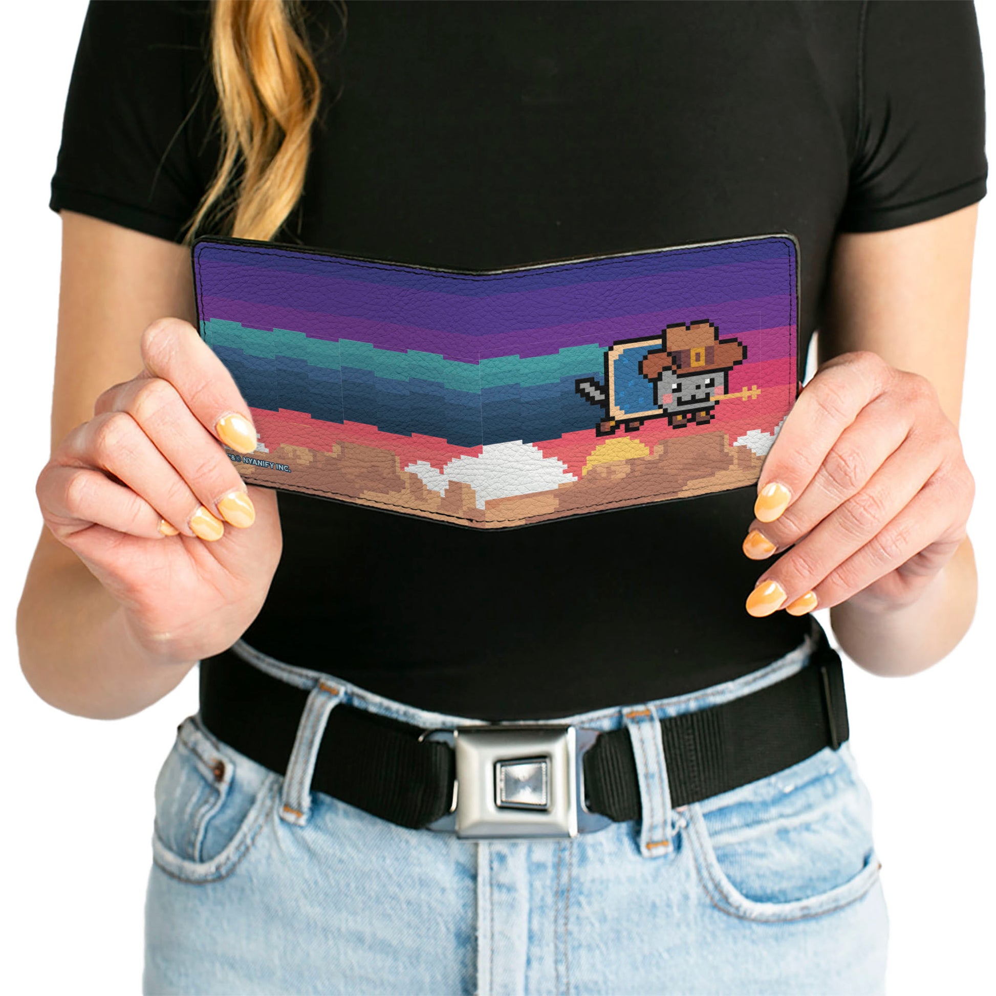 Bi-Fold Wallet - Cowboy Nyan Cat Flying Desert Pose Multi Color Bi-Fold Wallets Nyan Cat