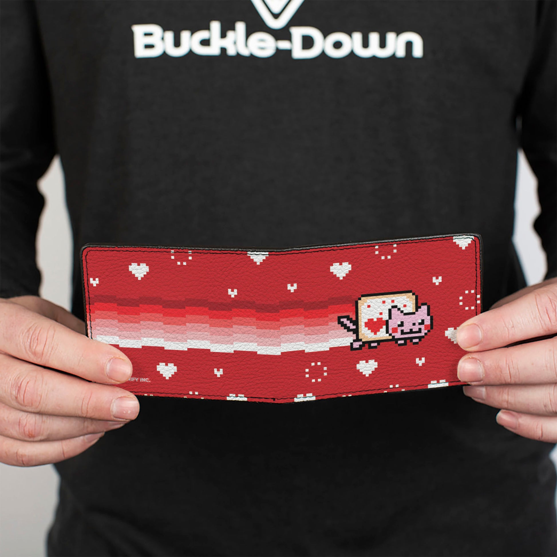 Bi-Fold Wallet - Lovely Valentine Nyan Cat Flying Pose Reds/White Bi-Fold Wallets Nyan Cat