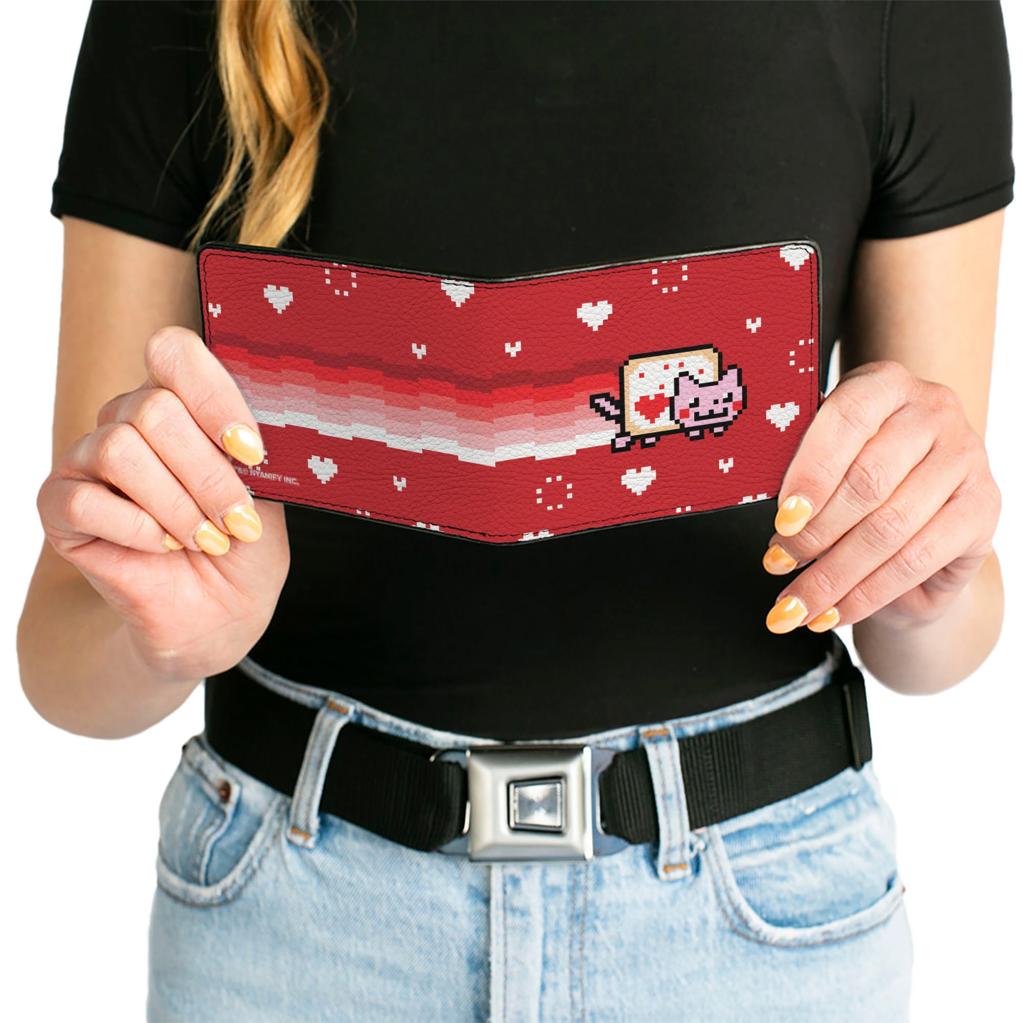 Bi-Fold Wallet - Lovely Valentine Nyan Cat Flying Pose Reds/White Bi-Fold Wallets Nyan Cat