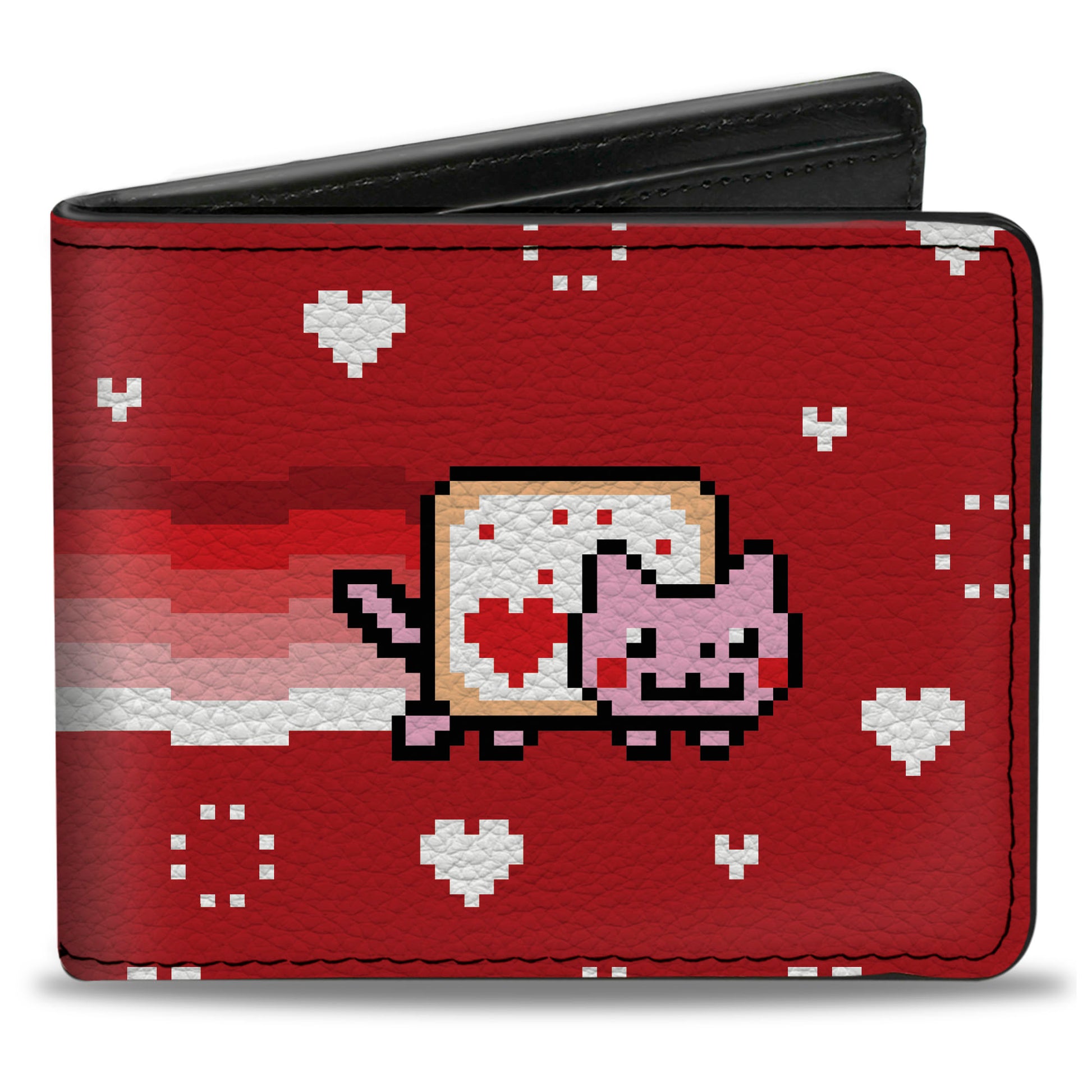 Bi-Fold Wallet - Lovely Valentine Nyan Cat Flying Pose Reds/White Bi-Fold Wallets Nyan Cat