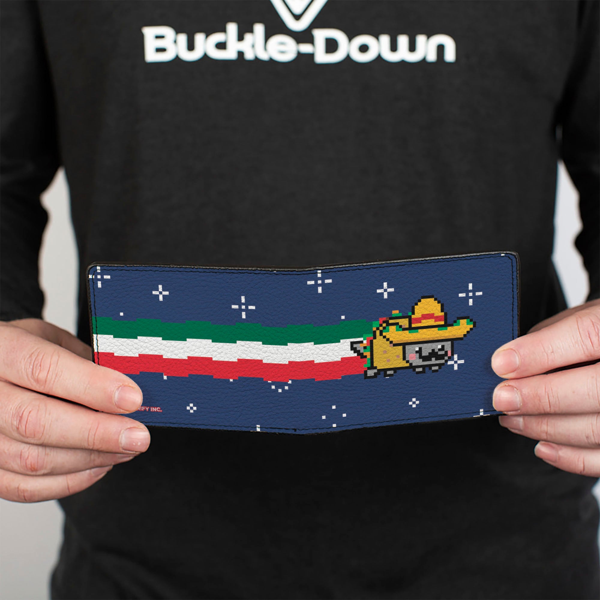Bi-Fold Wallet - Mexican Taco Nyan Cat Flying Pose Blue/White Bi-Fold Wallets Nyan Cat