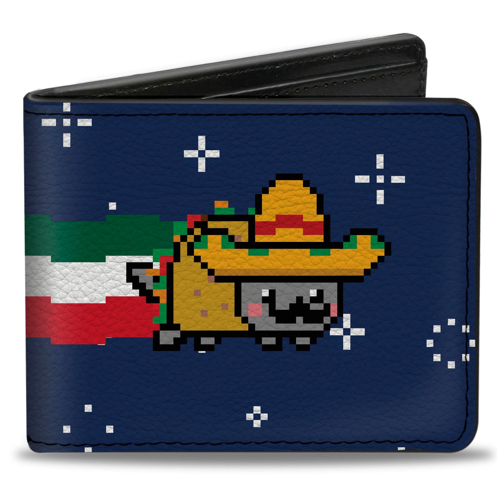 Bi-Fold Wallet - Mexican Taco Nyan Cat Flying Pose Blue/White Bi-Fold Wallets Nyan Cat
