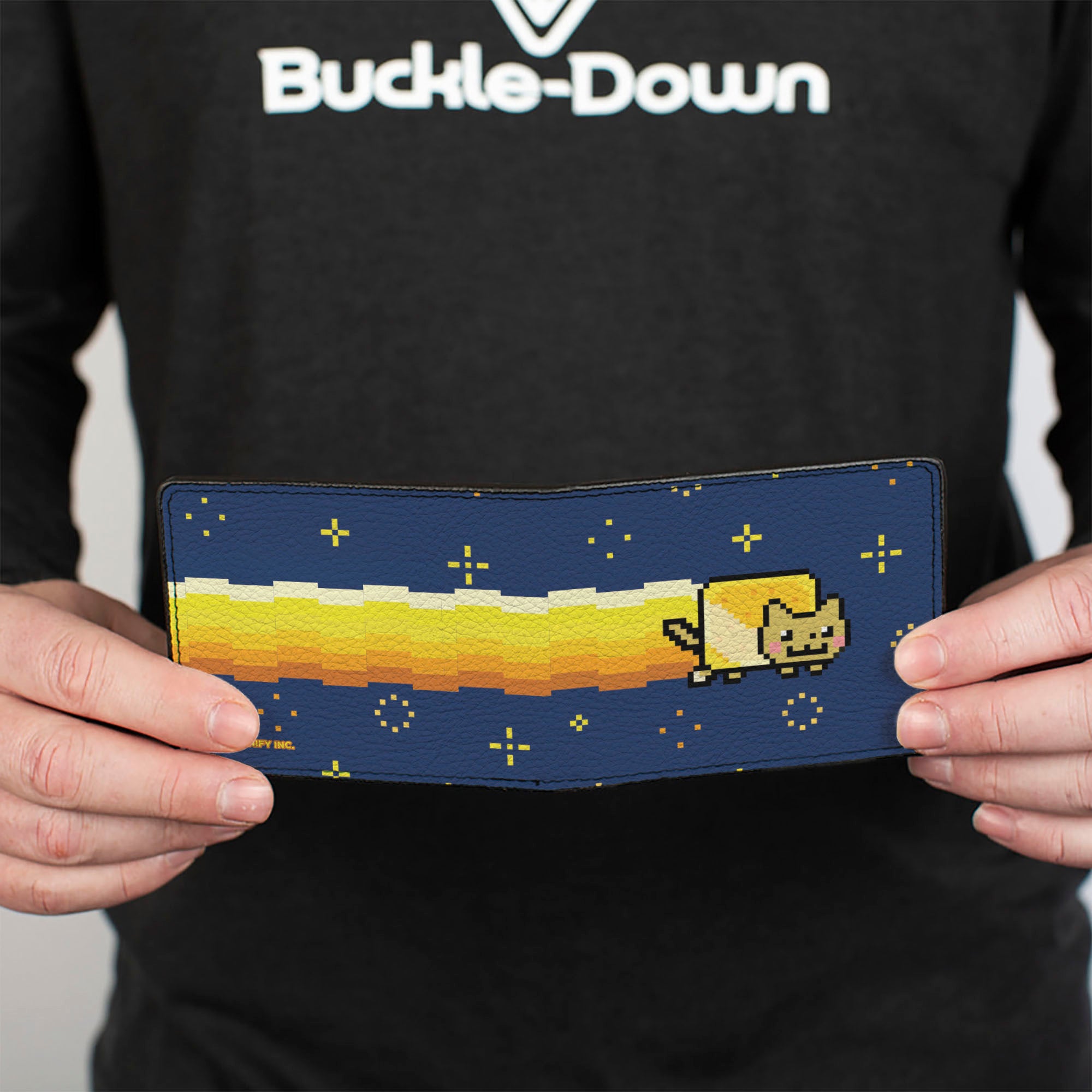 Bi-Fold Wallet - Shiny Golden Nyan Cat Flying Pose Blue/Yellow Bi-Fold Wallets Nyan Cat