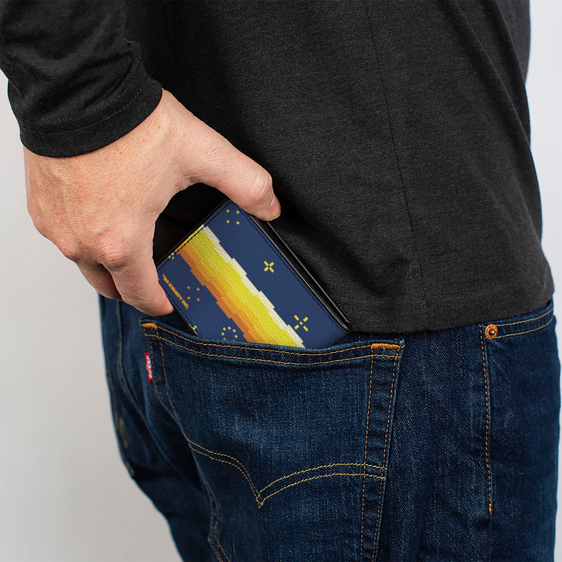 Bi-Fold Wallet - Shiny Golden Nyan Cat Flying Pose Blue/Yellow Bi-Fold Wallets Nyan Cat