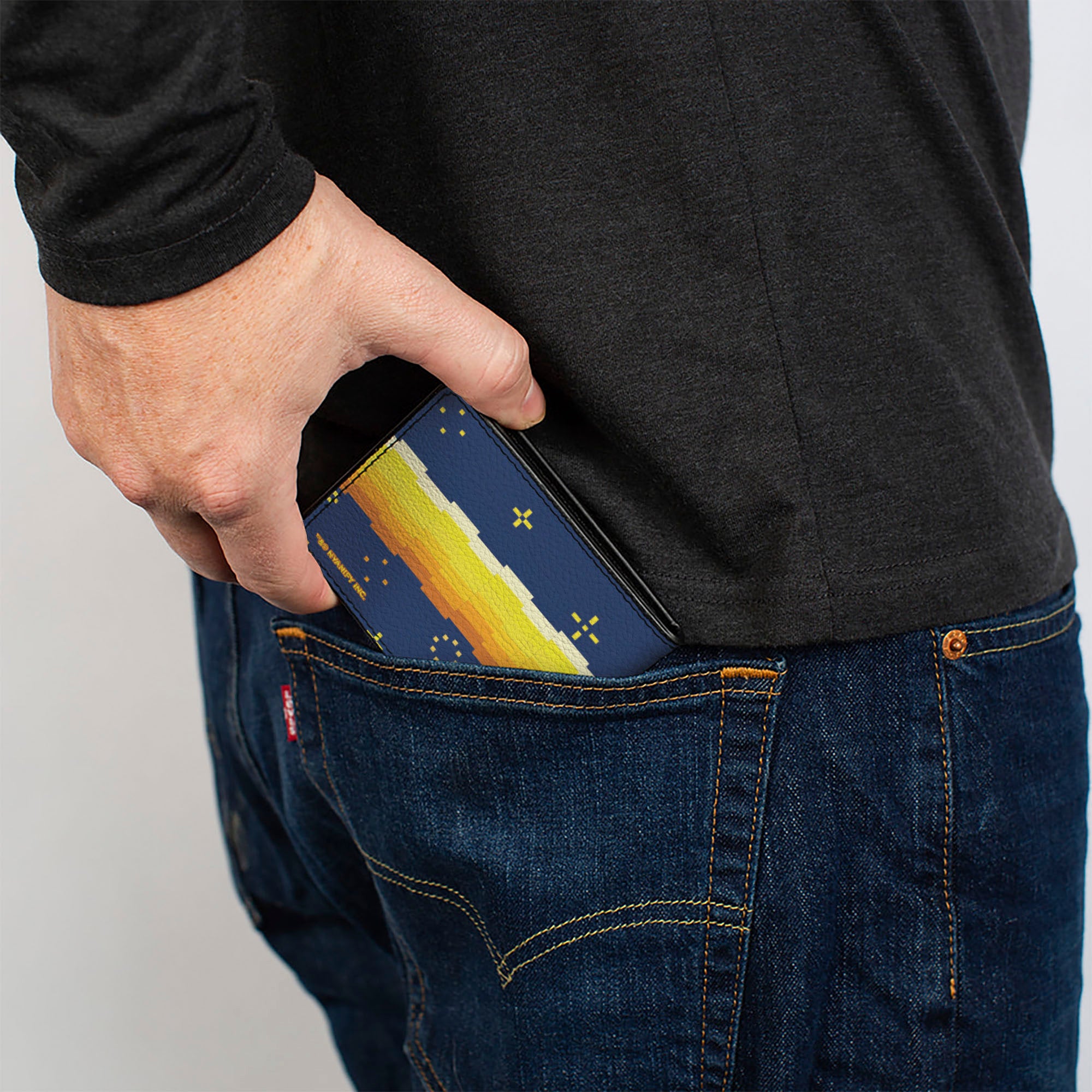 Bi-Fold Wallet - Shiny Golden Nyan Cat Flying Pose Blue/Yellow Bi-Fold Wallets Nyan Cat