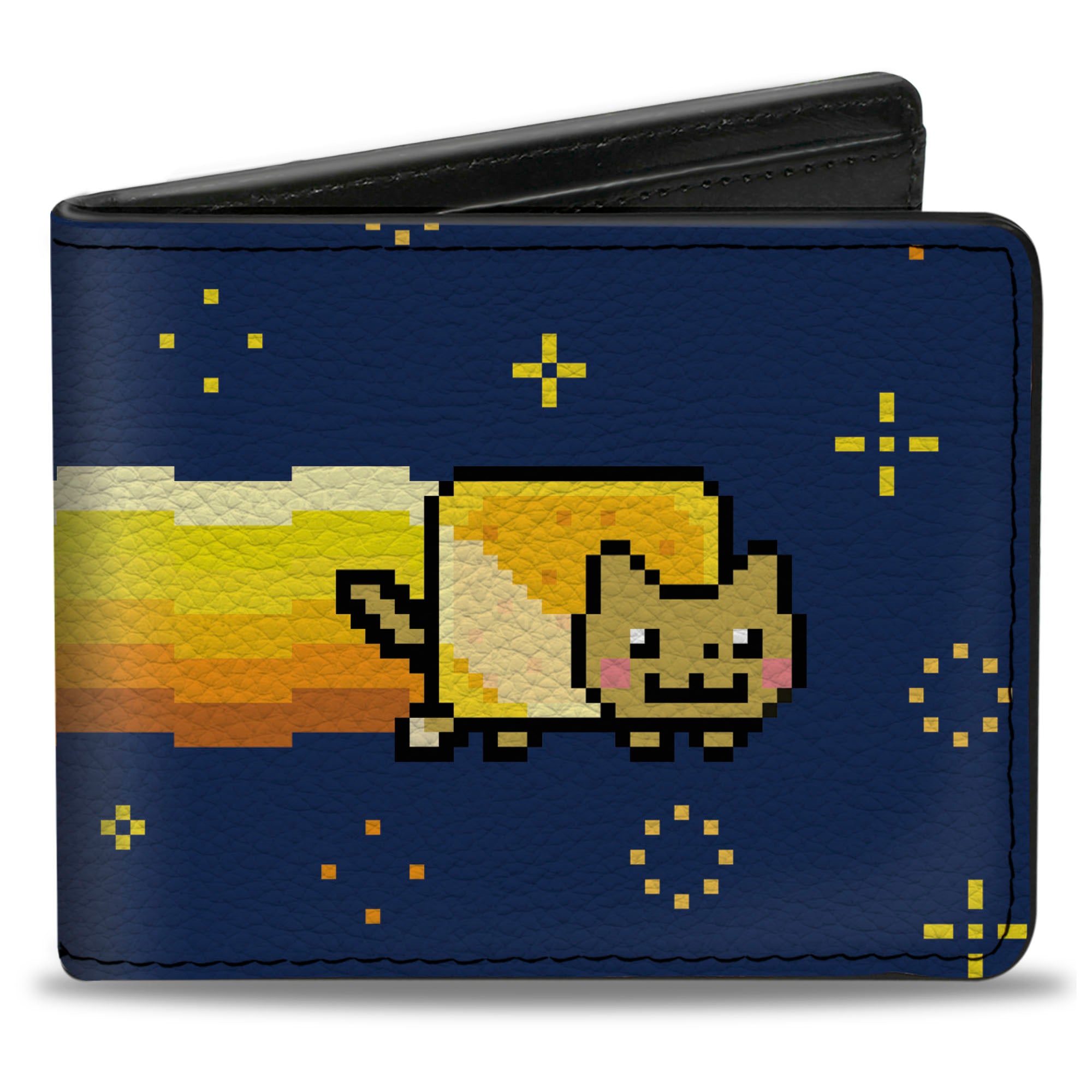 Bi-Fold Wallet - Shiny Golden Nyan Cat Flying Pose Blue/Yellow Bi-Fold Wallets Nyan Cat
