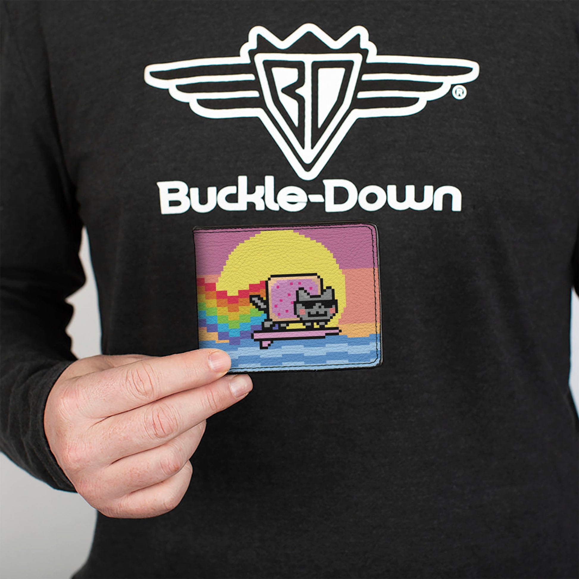 Bi-Fold Wallet - Surfing Nyan Cat Flying Pose Multi Color Bi-Fold Wallets Nyan Cat