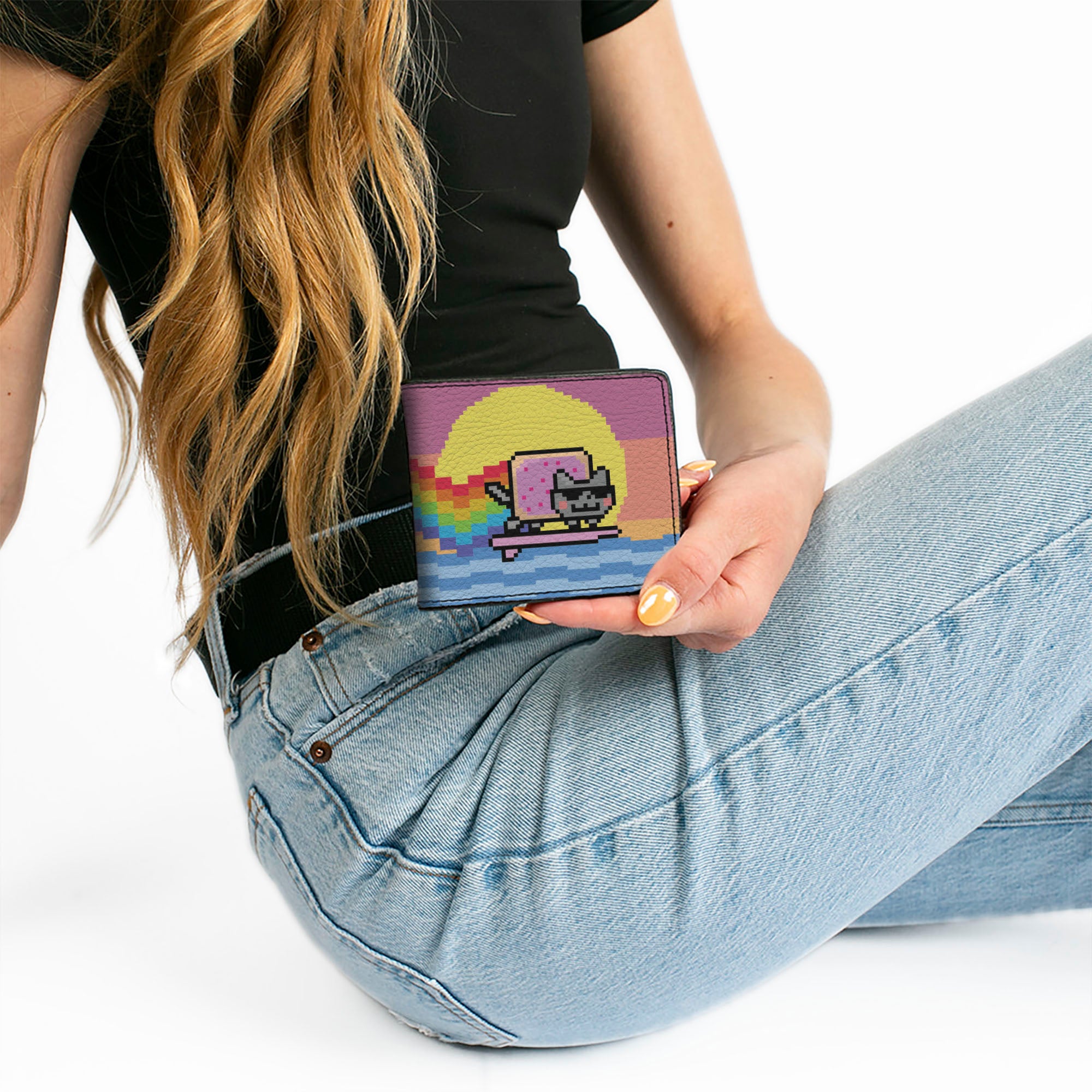 Bi-Fold Wallet - Surfing Nyan Cat Flying Pose Multi Color Bi-Fold Wallets Nyan Cat
