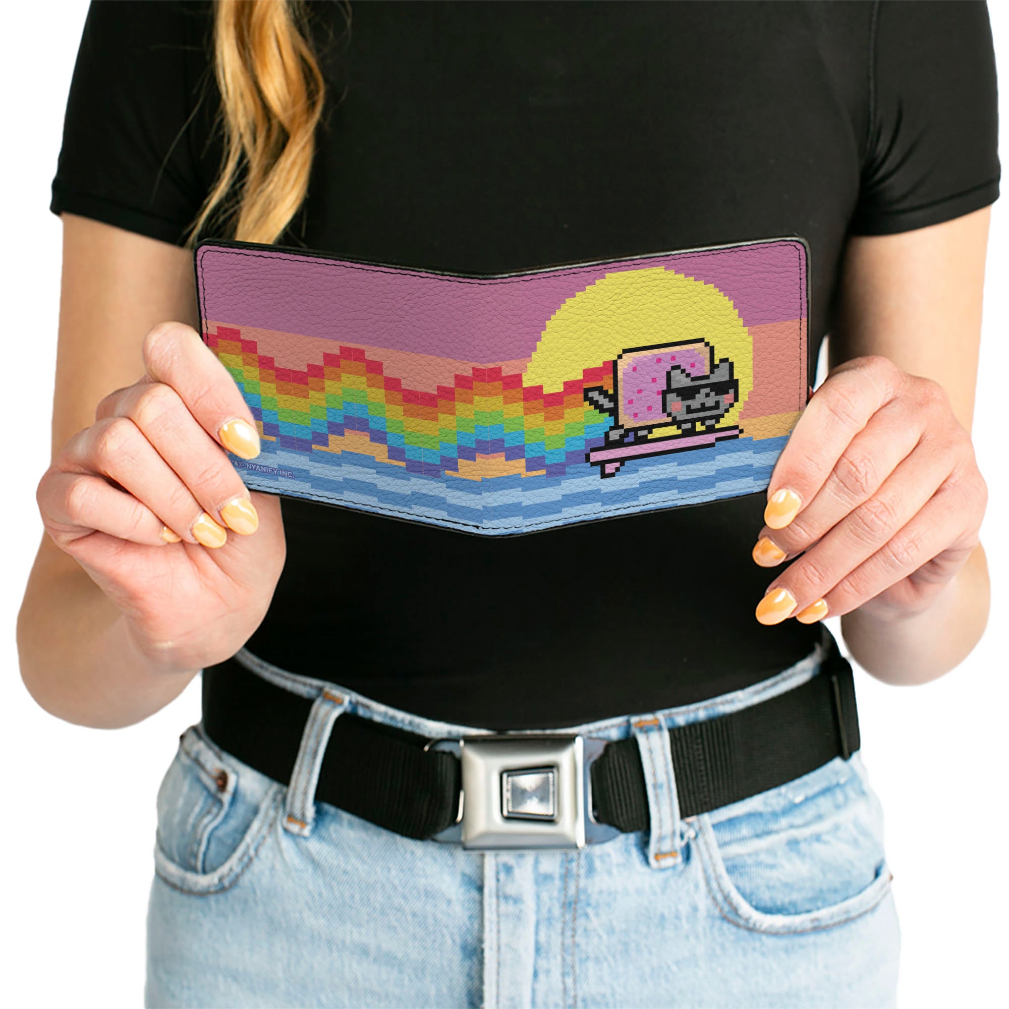 Bi-Fold Wallet - Surfing Nyan Cat Flying Pose Multi Color Bi-Fold Wallets Nyan Cat