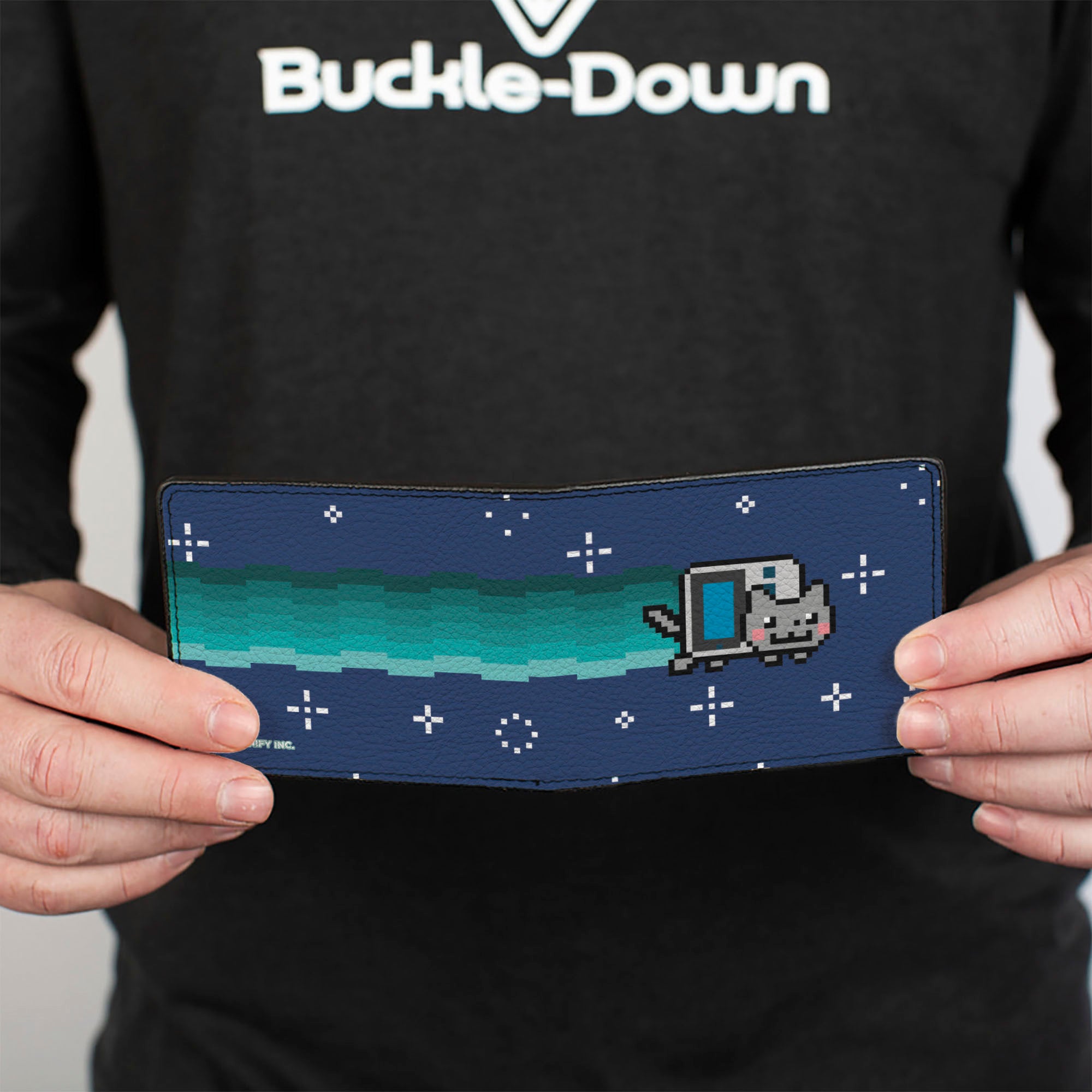 Bi-Fold Wallet - Retro Gaming Boy Nyan Cat Flying Pose Blue/White Bi-Fold Wallets Nyan Cat