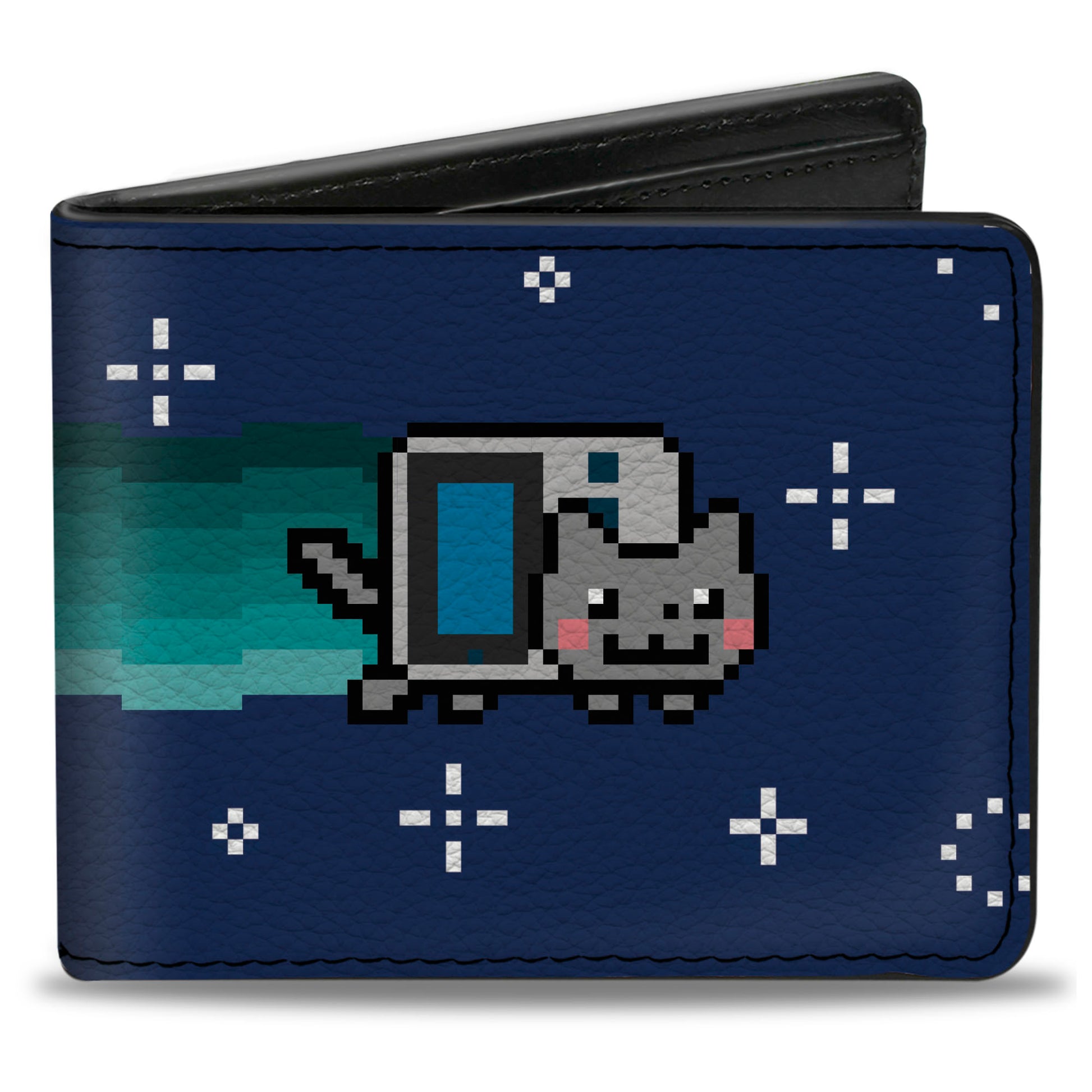 Bi-Fold Wallet - Retro Gaming Boy Nyan Cat Flying Pose Blue/White Bi-Fold Wallets Nyan Cat