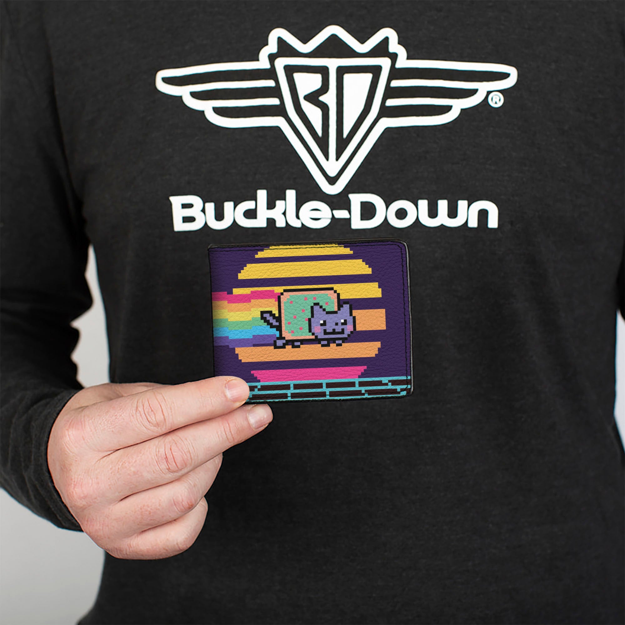 Bi-Fold Wallet - Vapor Wave Synth Nyan Cat Flying Pose Multi Color Bi-Fold Wallets Nyan Cat