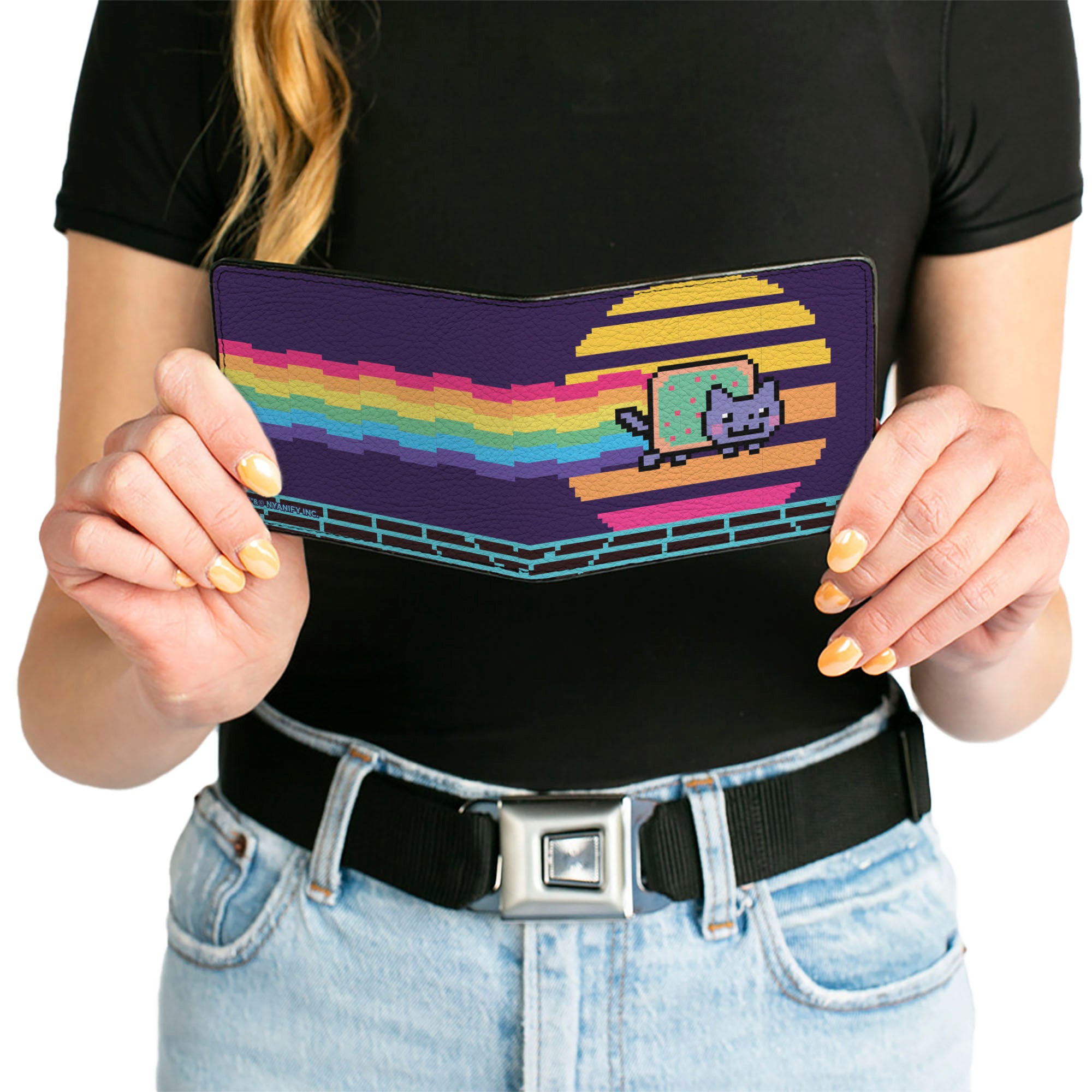 Bi-Fold Wallet - Vapor Wave Synth Nyan Cat Flying Pose Multi Color Bi-Fold Wallets Nyan Cat