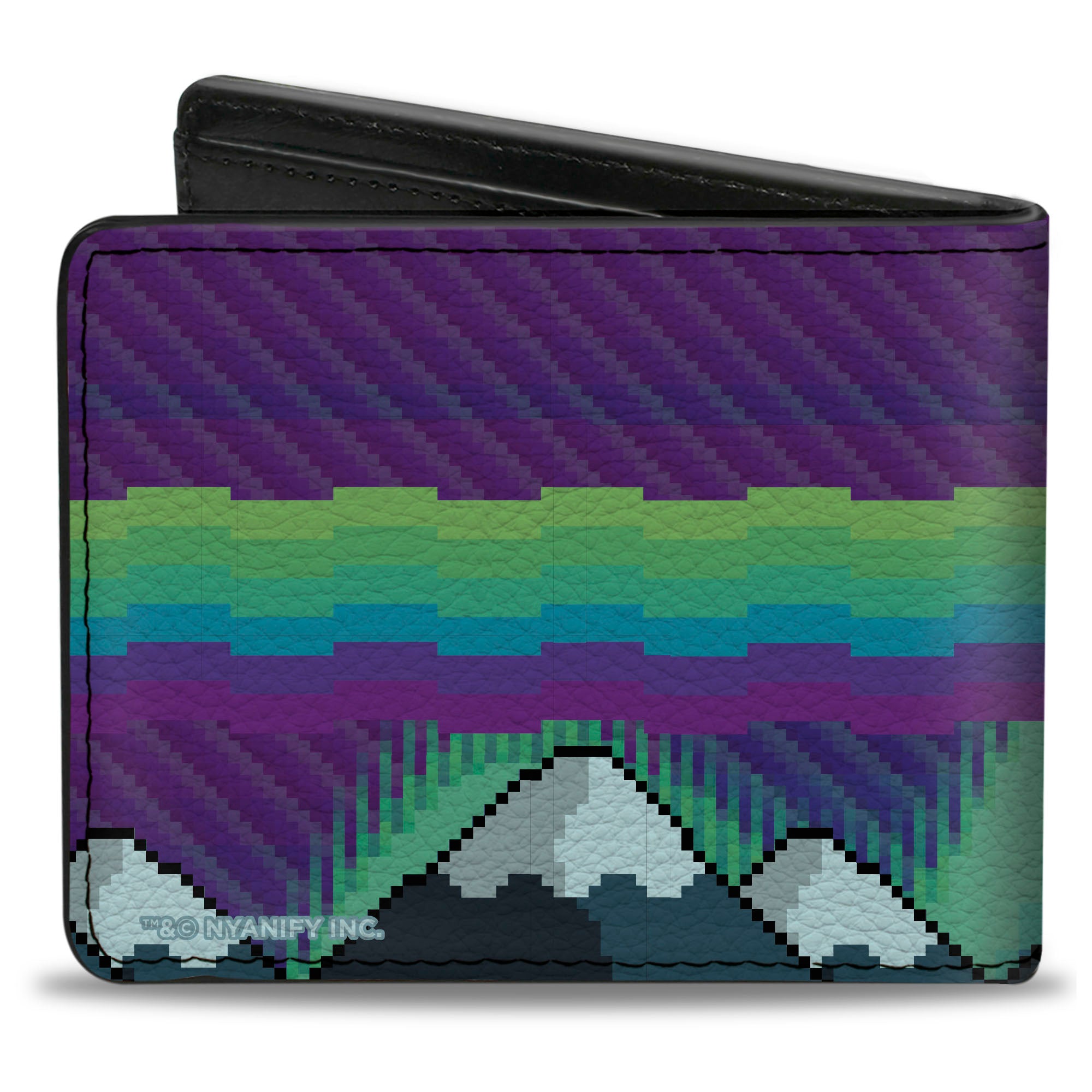 Bi-Fold Wallet - Aurora Lights Nyan Cat Flying Pose Purples/Blues/Greens Bi-Fold Wallets Nyan Cat