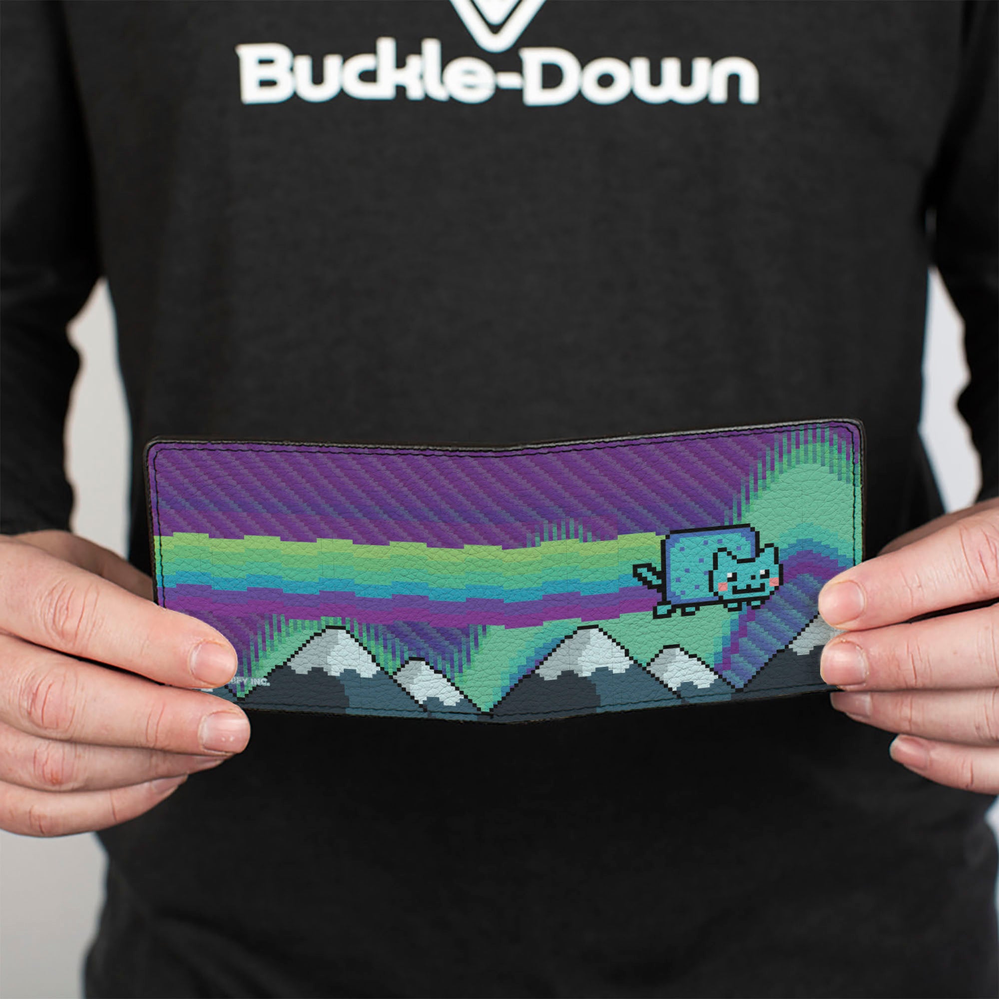 Bi-Fold Wallet - Aurora Lights Nyan Cat Flying Pose Purples/Blues/Greens Bi-Fold Wallets Nyan Cat