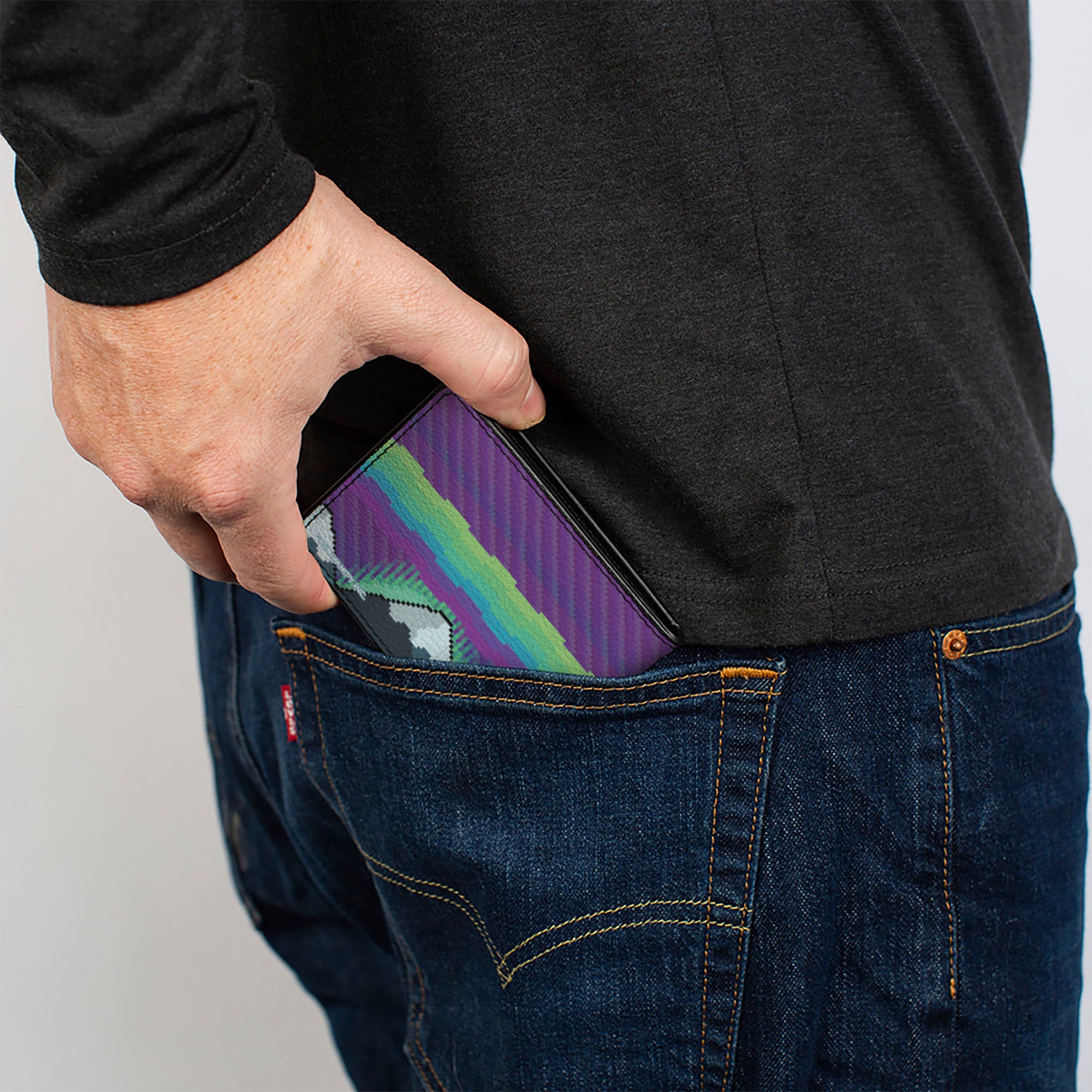 Bi-Fold Wallet - Aurora Lights Nyan Cat Flying Pose Purples/Blues/Greens Bi-Fold Wallets Nyan Cat