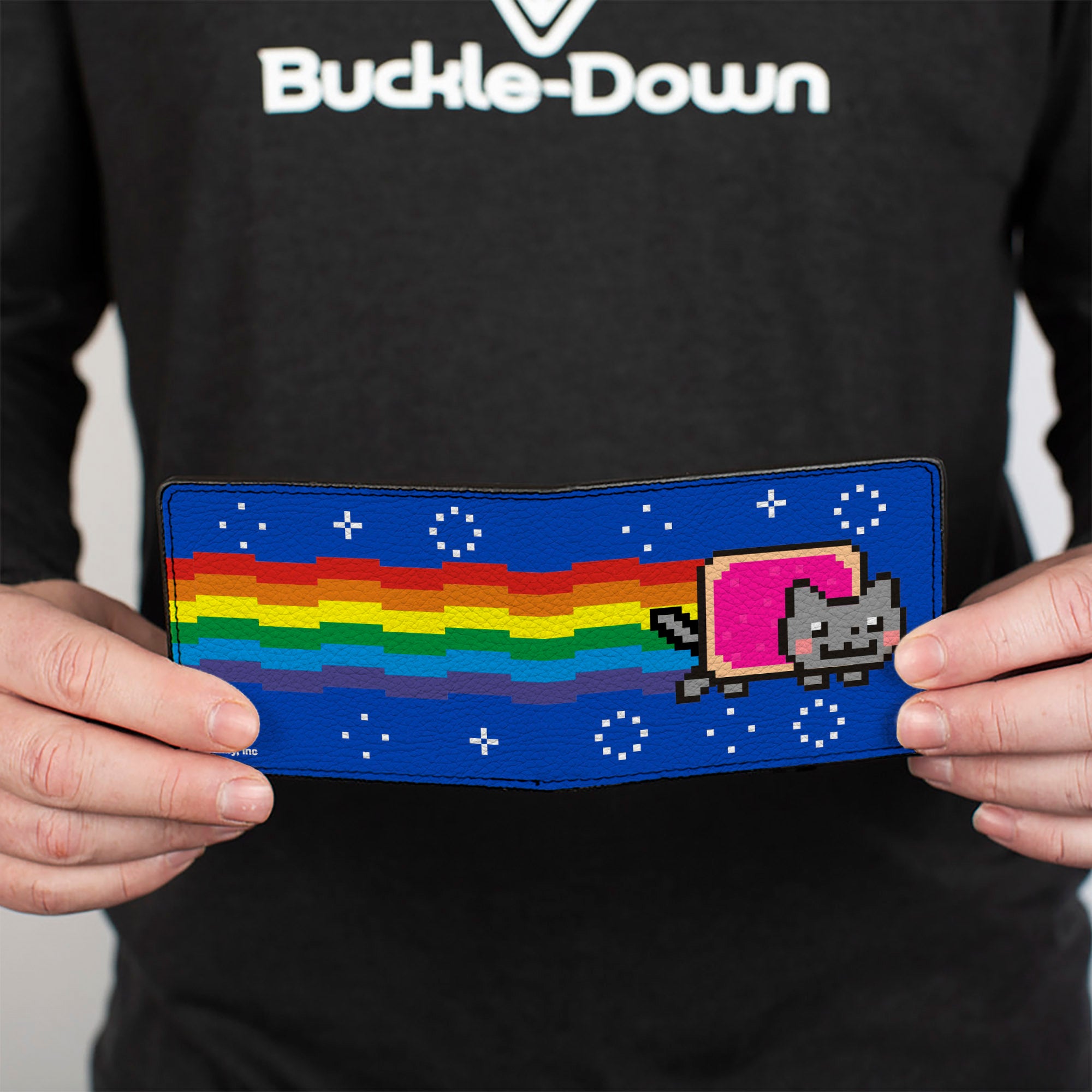 Bi-Fold Wallet - Nyan Cat Face CLOSE-UP Blue