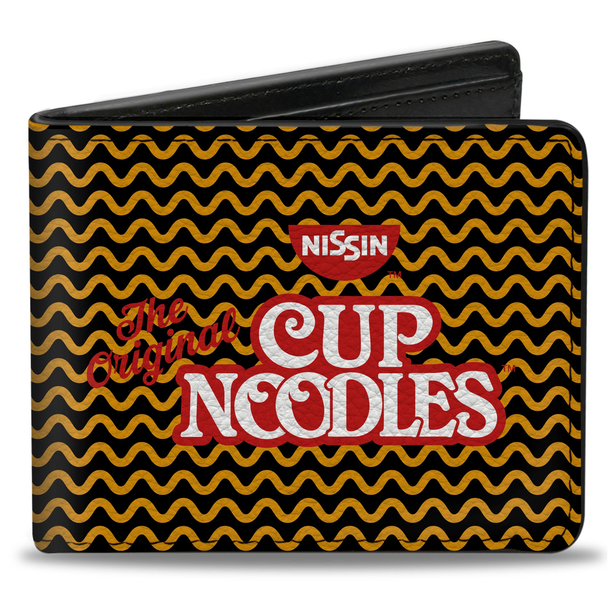 Bi-Fold Wallet - THE ORIGINAL CUP NOODLES Logo Noodle Wave White Orange Red Bi-Fold Wallets Nissin