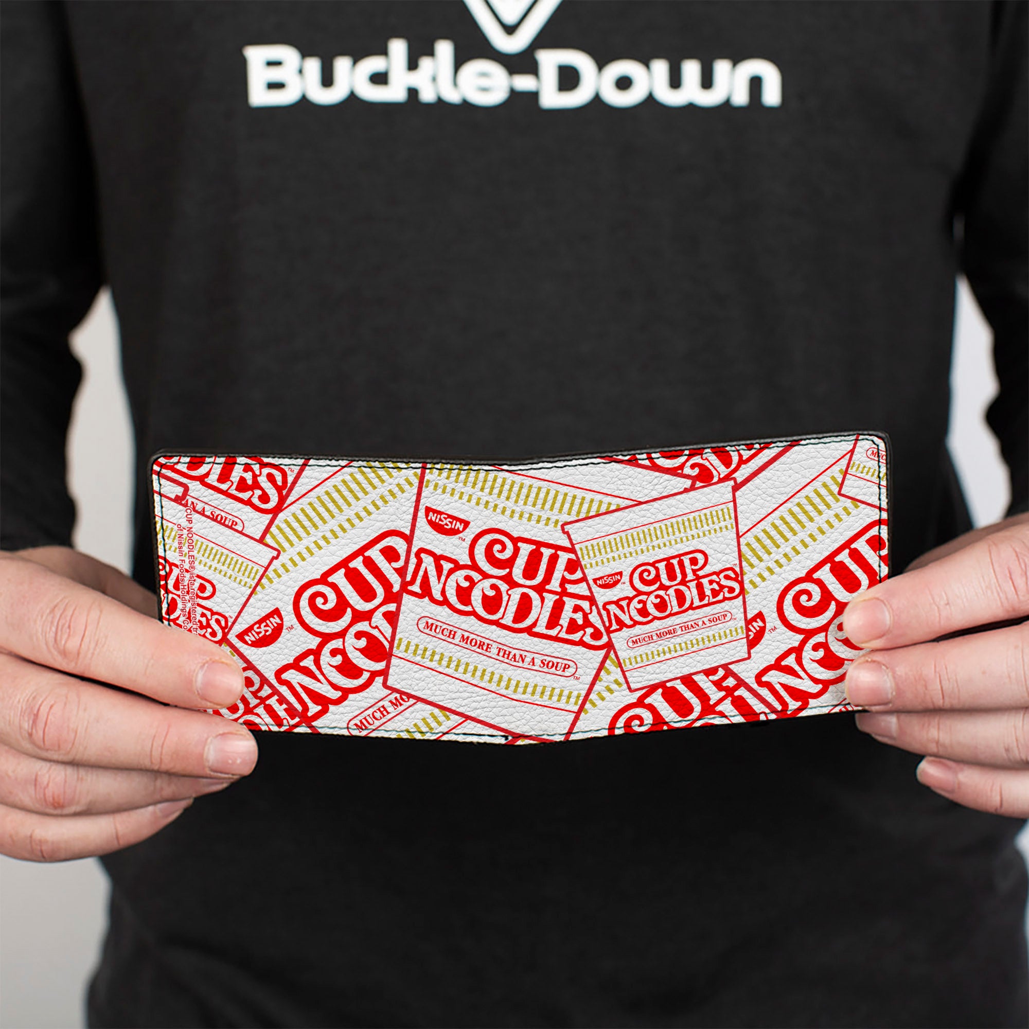 Bi-Fold Wallet - NISSIN CUP NOODLES Cups Stacked White Red Dark Yellow Bi-Fold Wallets Nissin