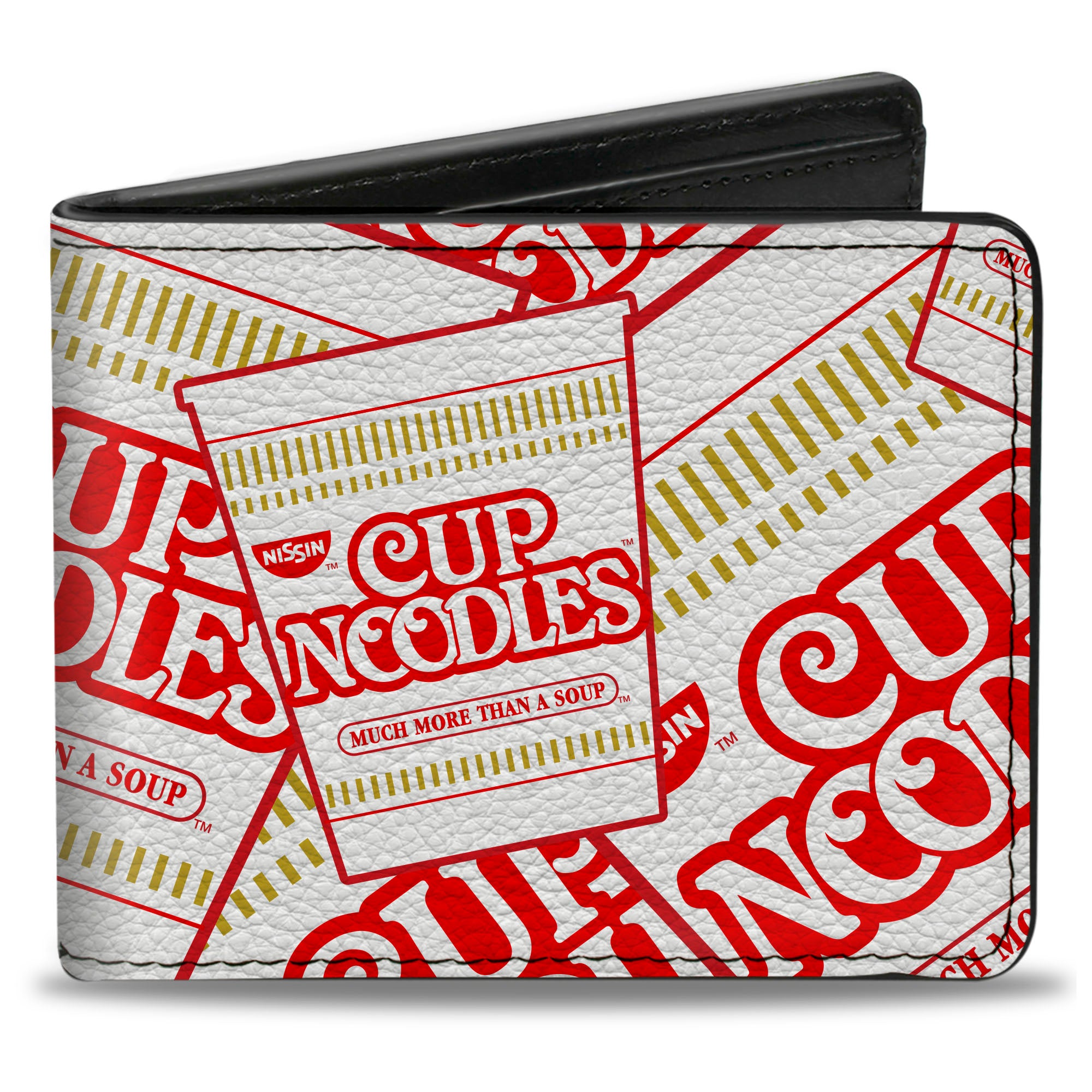 Bi-Fold Wallet - NISSIN CUP NOODLES Cups Stacked White Red Dark Yellow Bi-Fold Wallets Nissin