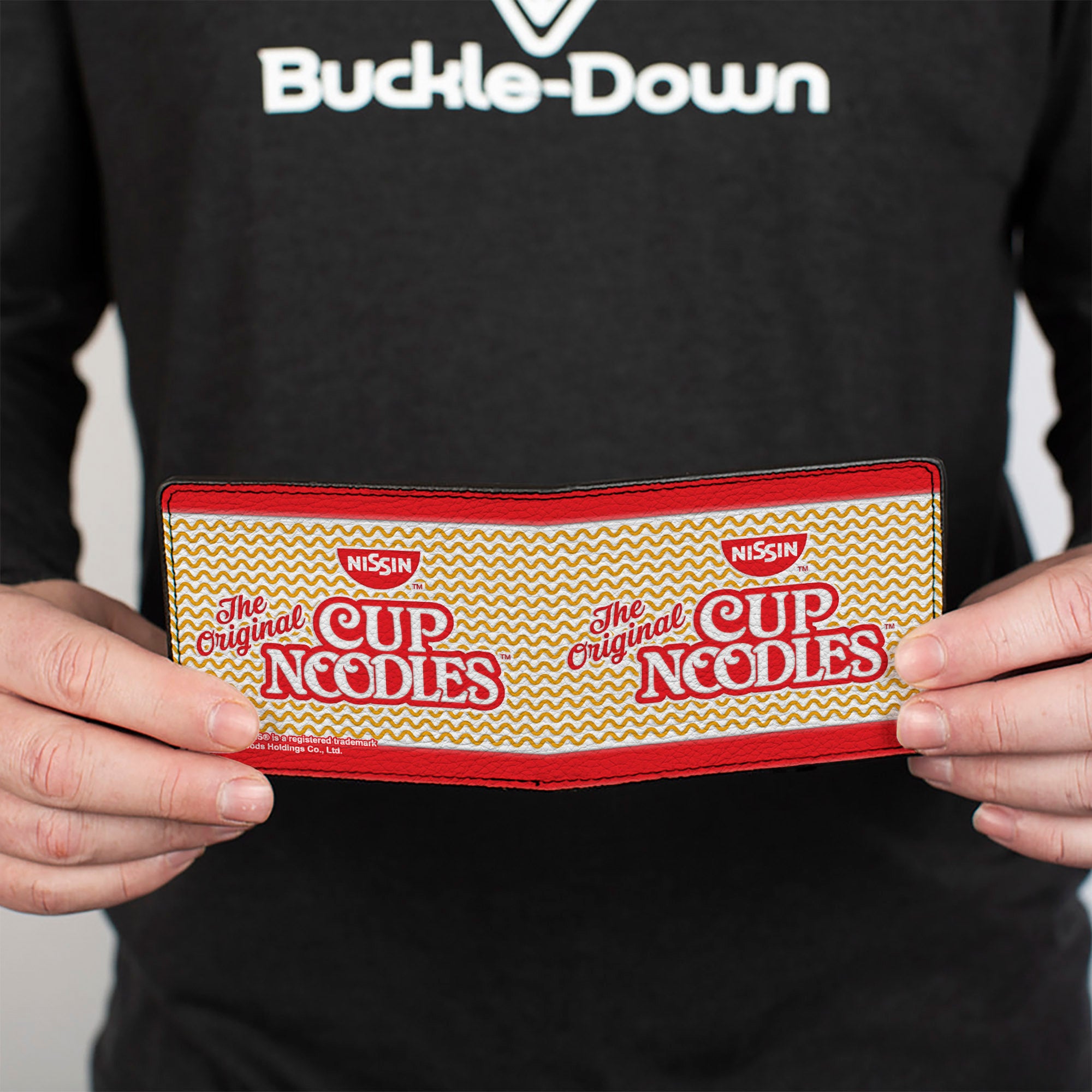 Bi-Fold Wallet - THE ORIGINAL CUP NOODLES Logo Noodle Wave Stripe Red White Orange Red Bi-Fold Wallets Nissin