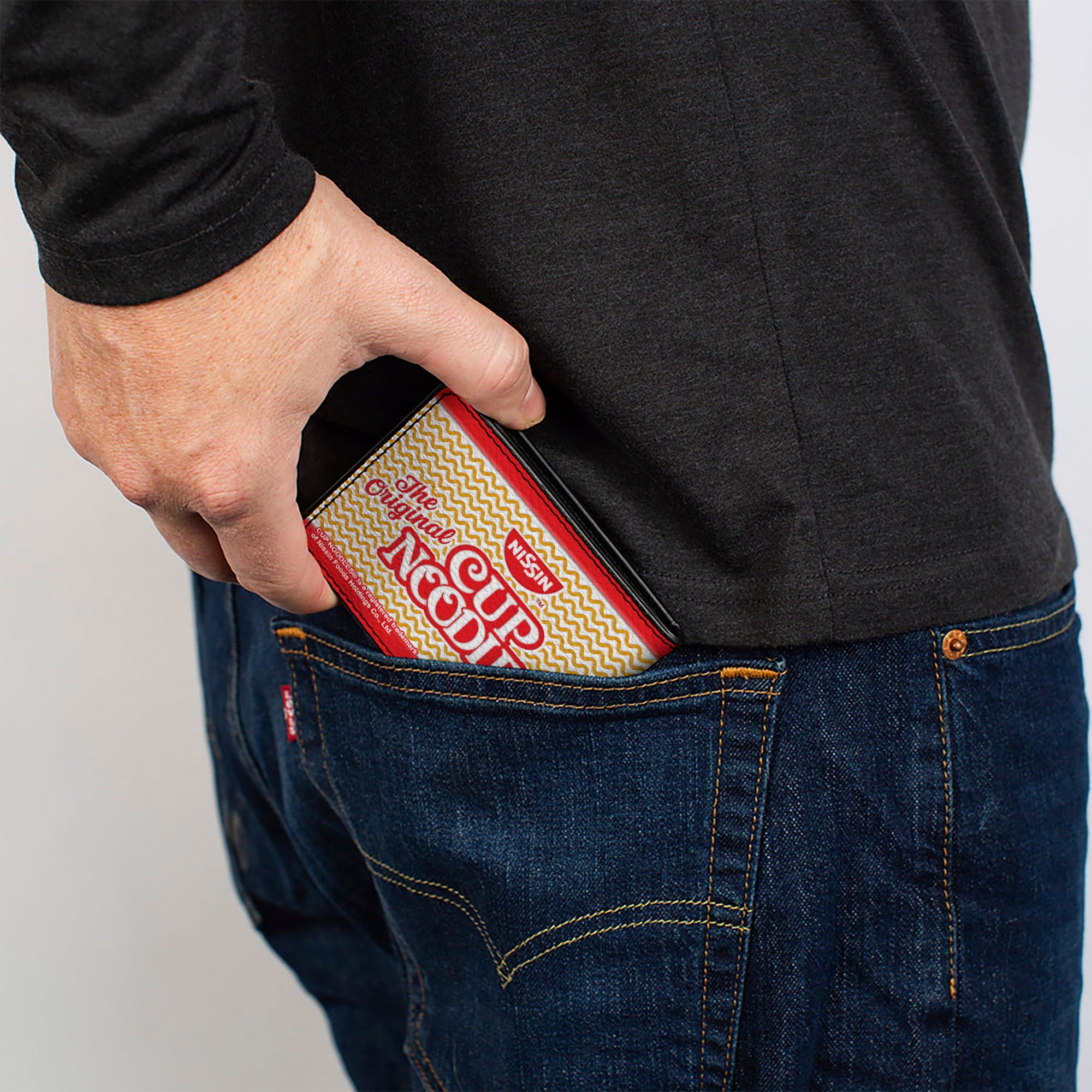 Bi-Fold Wallet - THE ORIGINAL CUP NOODLES Logo Noodle Wave Stripe Red White Orange Red Bi-Fold Wallets Nissin