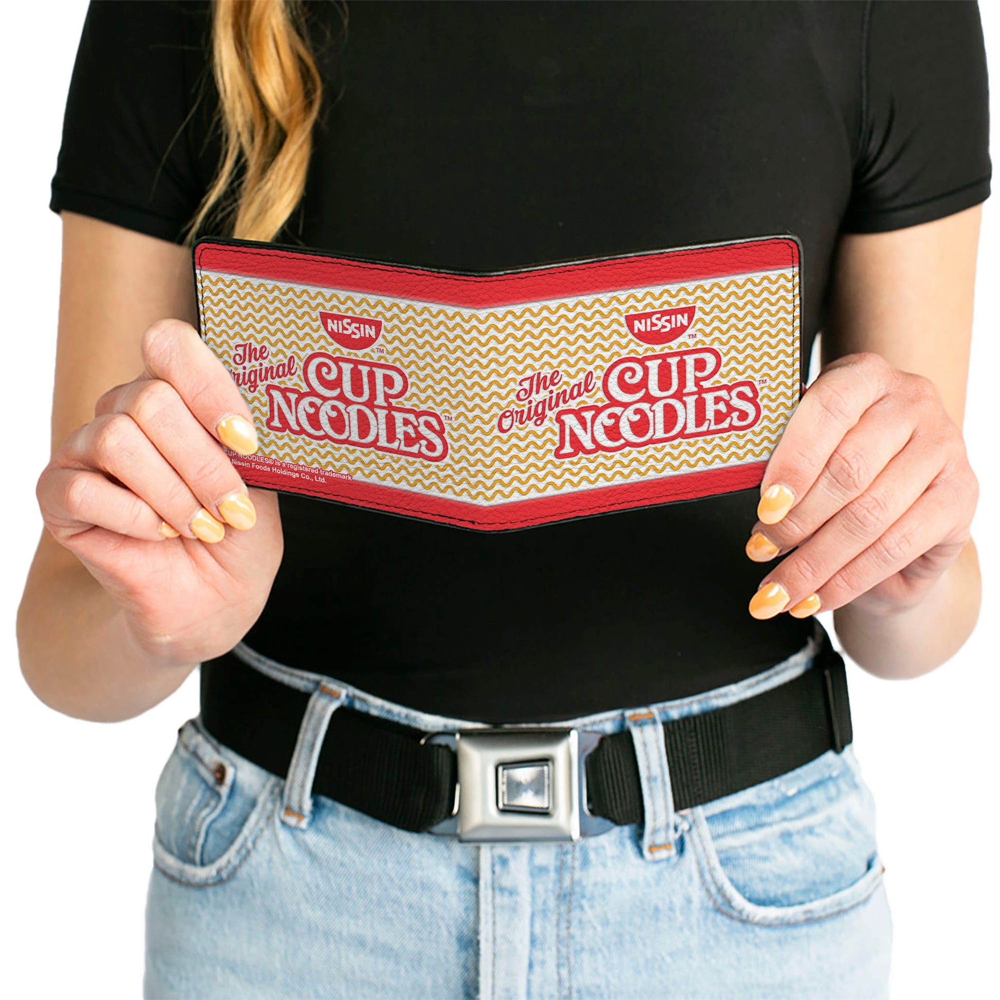 Bi-Fold Wallet - THE ORIGINAL CUP NOODLES Logo Noodle Wave Stripe Red White Orange Red Bi-Fold Wallets Nissin
