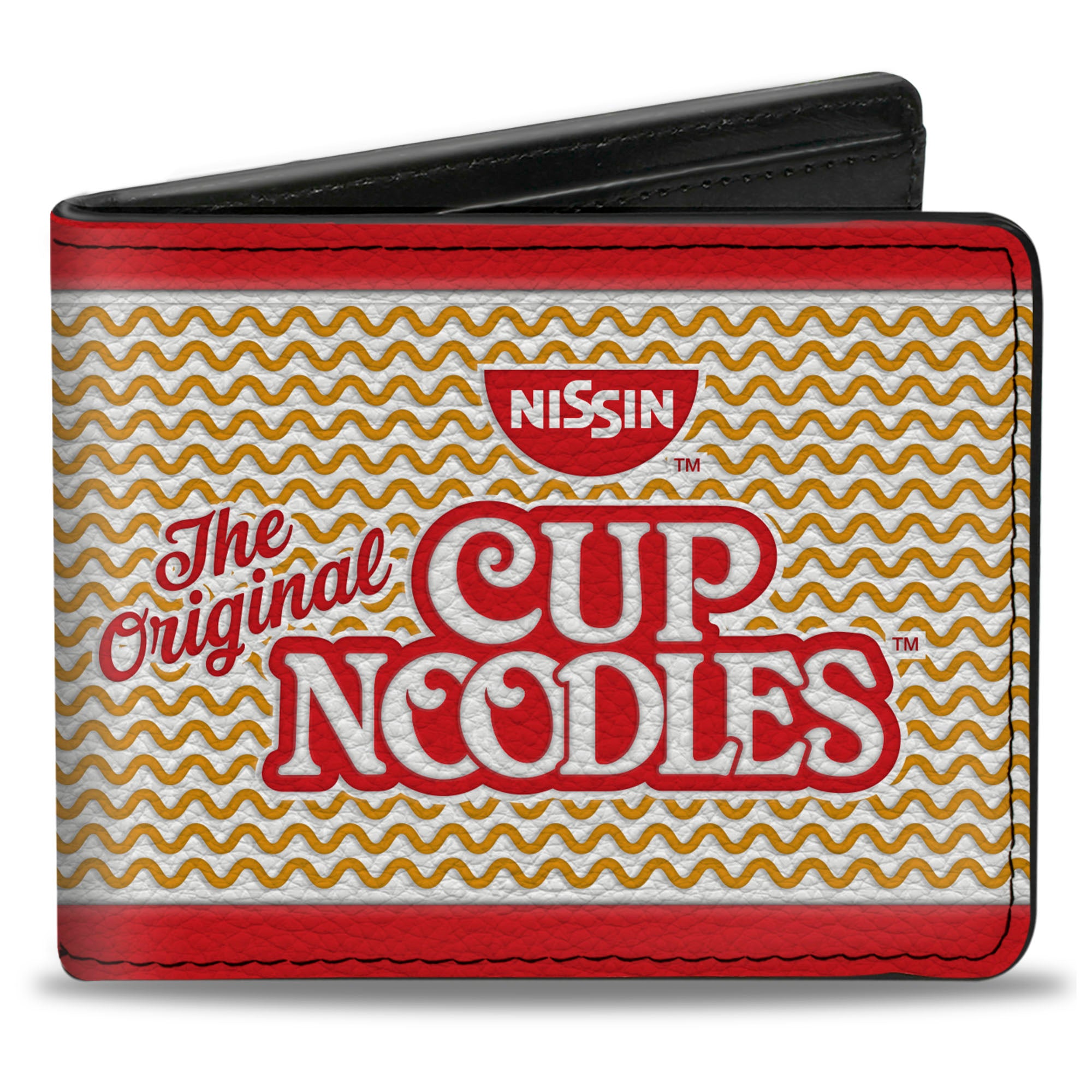 Bi-Fold Wallet - THE ORIGINAL CUP NOODLES Logo Noodle Wave Stripe Red White Orange Red Bi-Fold Wallets Nissin
