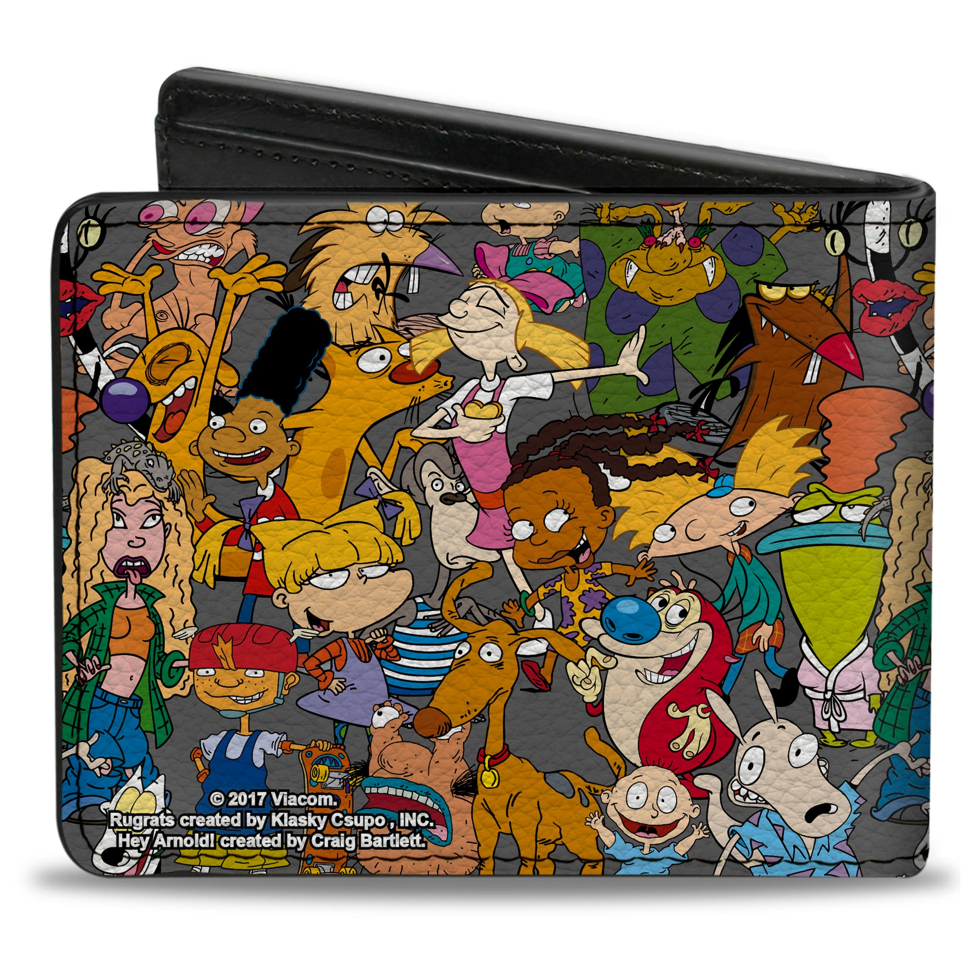 Bi-Fold Wallet - Nick 90's Rewind Multi Character Mash Up Collage Gray Bi-Fold Wallets Nick 90s