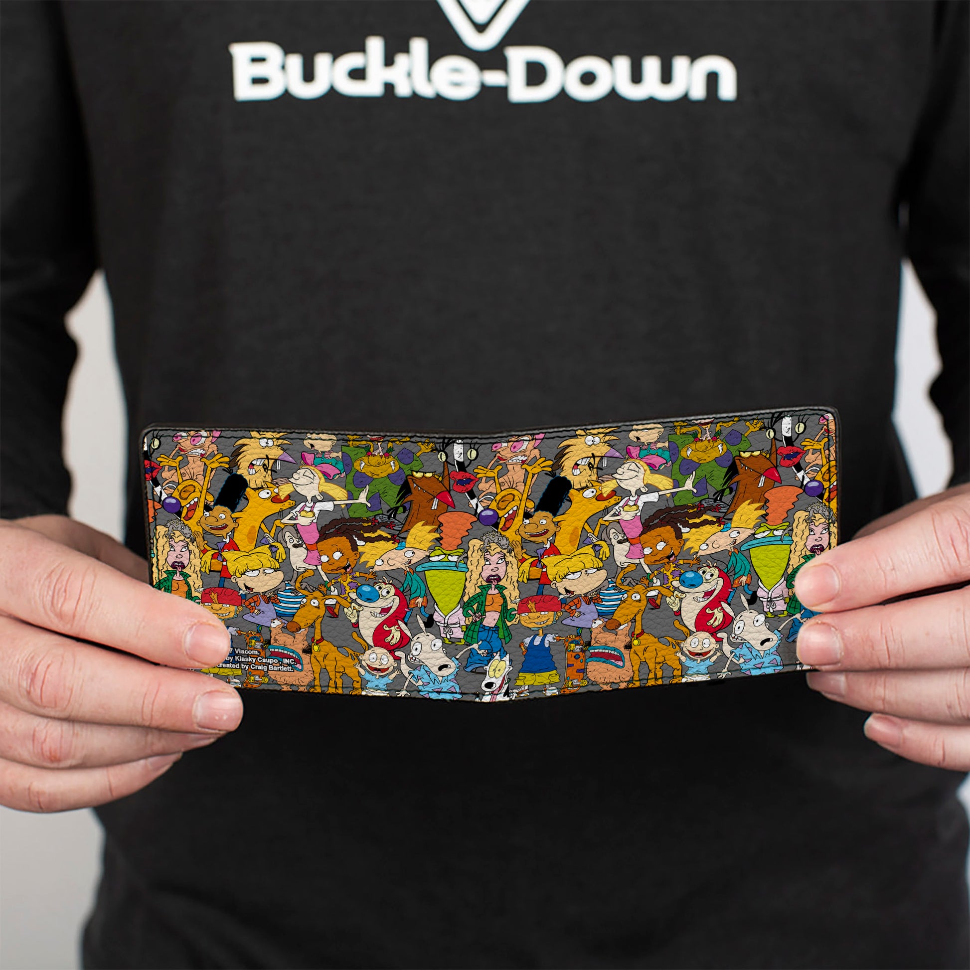 Bi-Fold Wallet - Nick 90's Rewind Multi Character Mash Up Collage Gray Bi-Fold Wallets Nick 90s