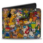 Bi-Fold Wallet - Nick 90's Rewind Multi Character Mash Up Collage Gray Bi-Fold Wallets Nick 90s