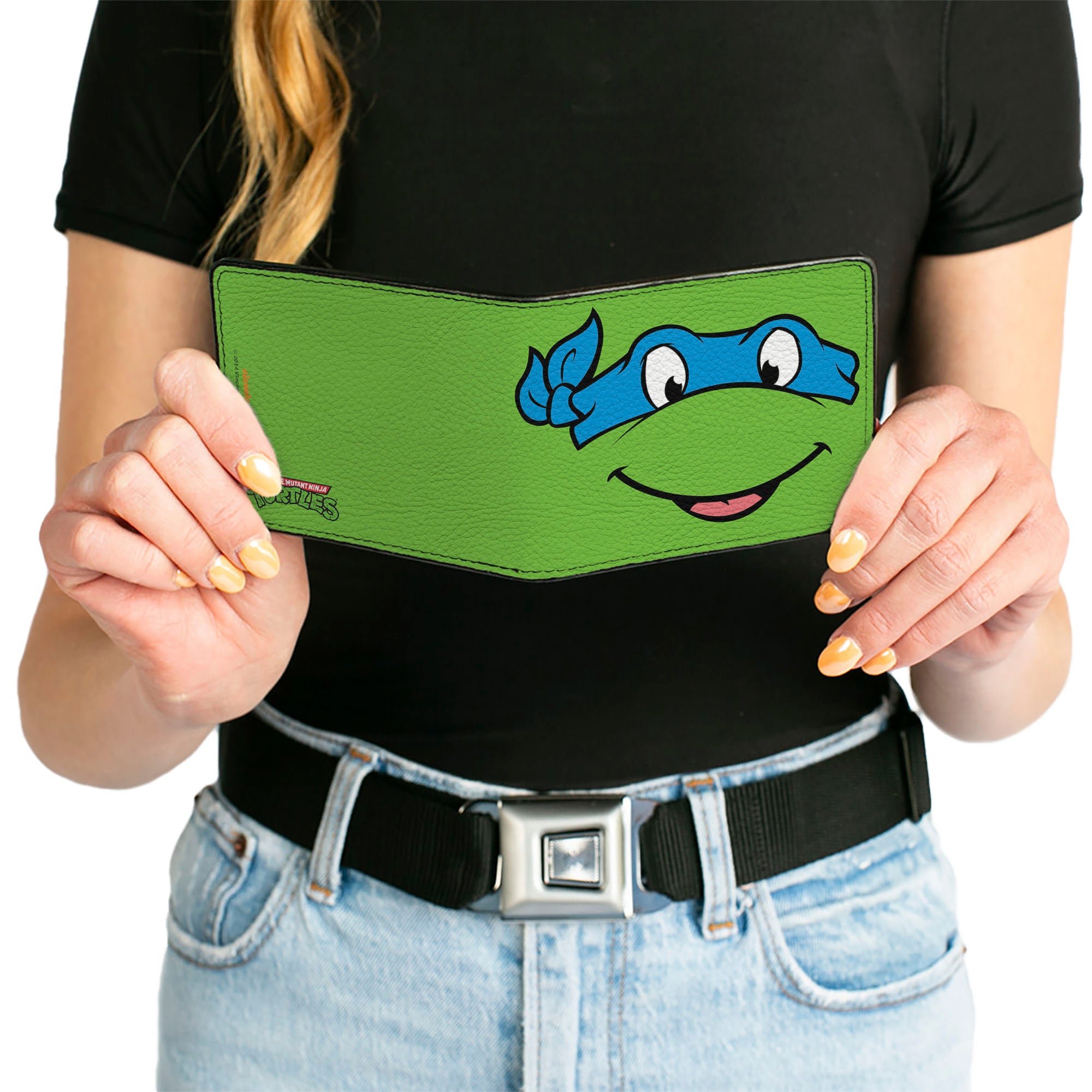 Bi-Fold Wallet - Classic TMNT Leonardo Face CLOSE-UP Green Blue Bi-Fold Wallets Teenage Mutant Ninja Turtles