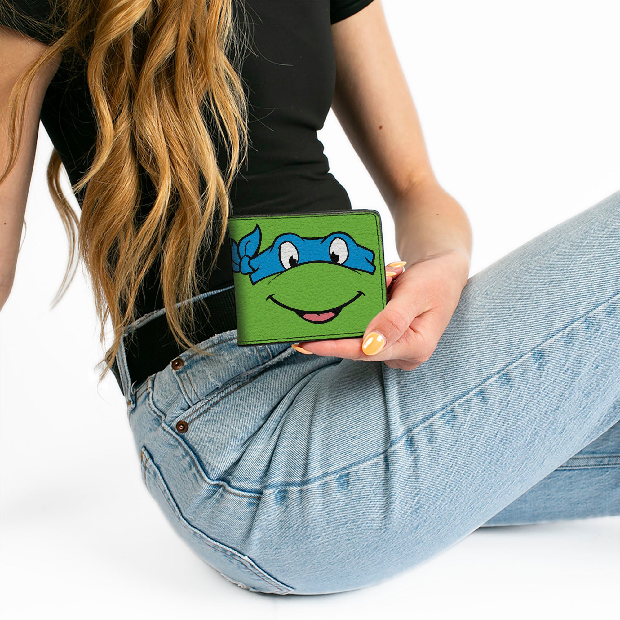 Bi-Fold Wallet - Classic TMNT Leonardo Face CLOSE-UP Green Blue Bi-Fold Wallets Teenage Mutant Ninja Turtles