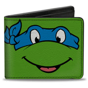 Bi-Fold Wallet - Classic TMNT Leonardo Face CLOSE-UP Green Blue Bi-Fold Wallets Teenage Mutant Ninja Turtles