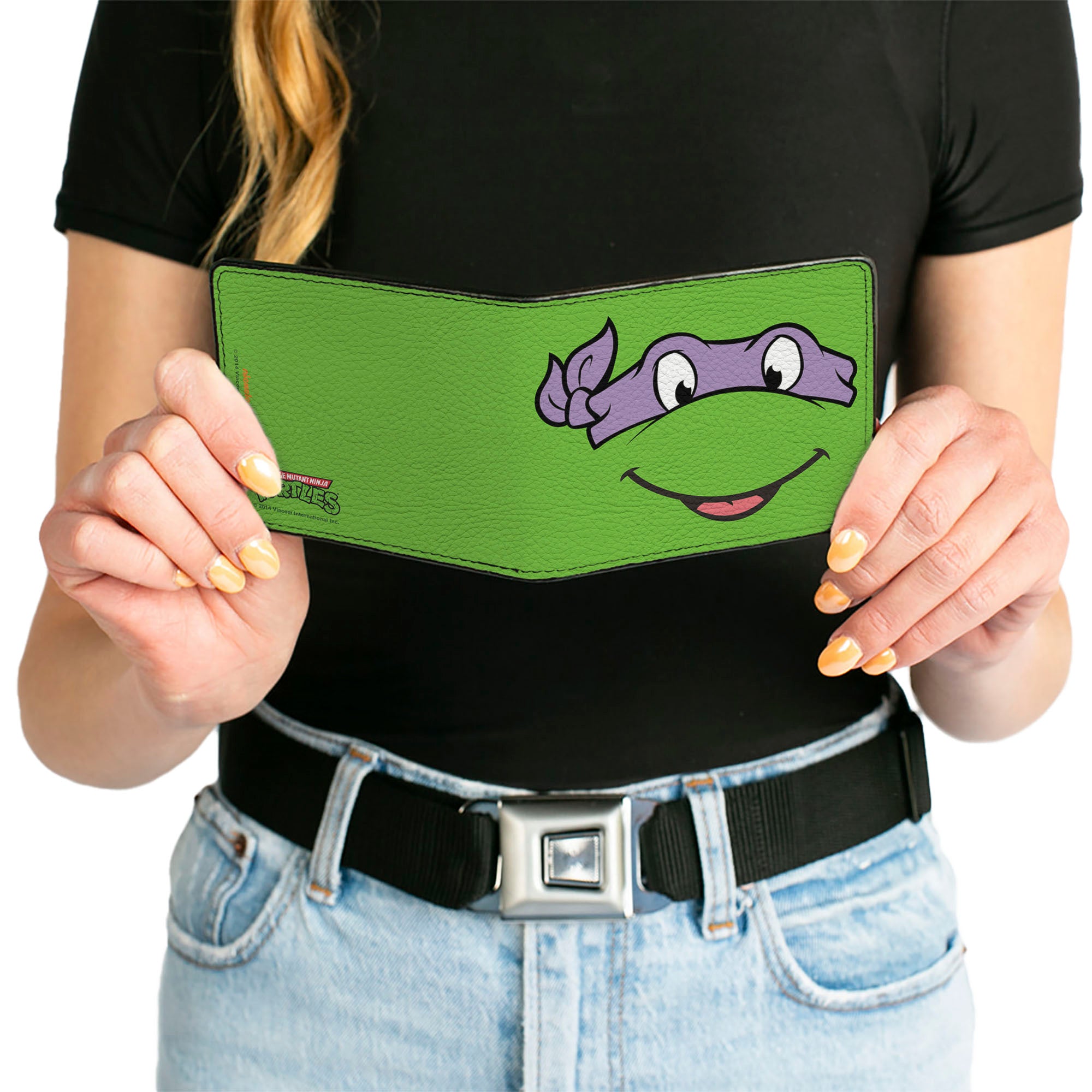 Bi-Fold Wallet - Classic TMNT Donatello Face CLOSE-UP Green Purple Bi-Fold Wallets Teenage Mutant Ninja Turtles