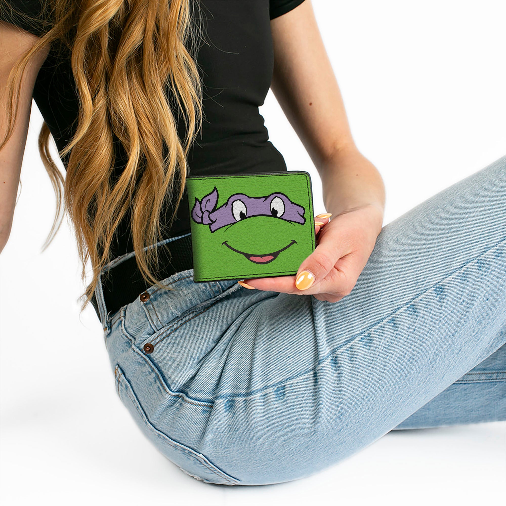 Bi-Fold Wallet - Classic TMNT Donatello Face CLOSE-UP Green Purple Bi-Fold Wallets Teenage Mutant Ninja Turtles