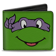 Bi-Fold Wallet - Classic TMNT Donatello Face CLOSE-UP Green Purple Bi-Fold Wallets Teenage Mutant Ninja Turtles