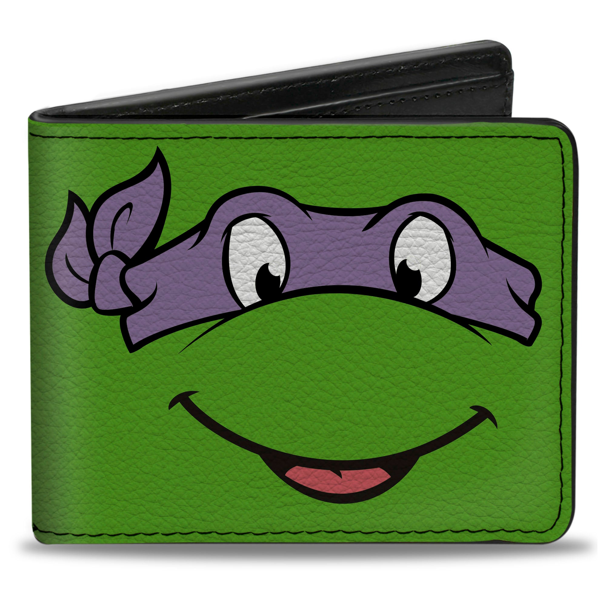 Bi-Fold Wallet - Classic TMNT Donatello Face CLOSE-UP Green Purple Bi-Fold Wallets Teenage Mutant Ninja Turtles