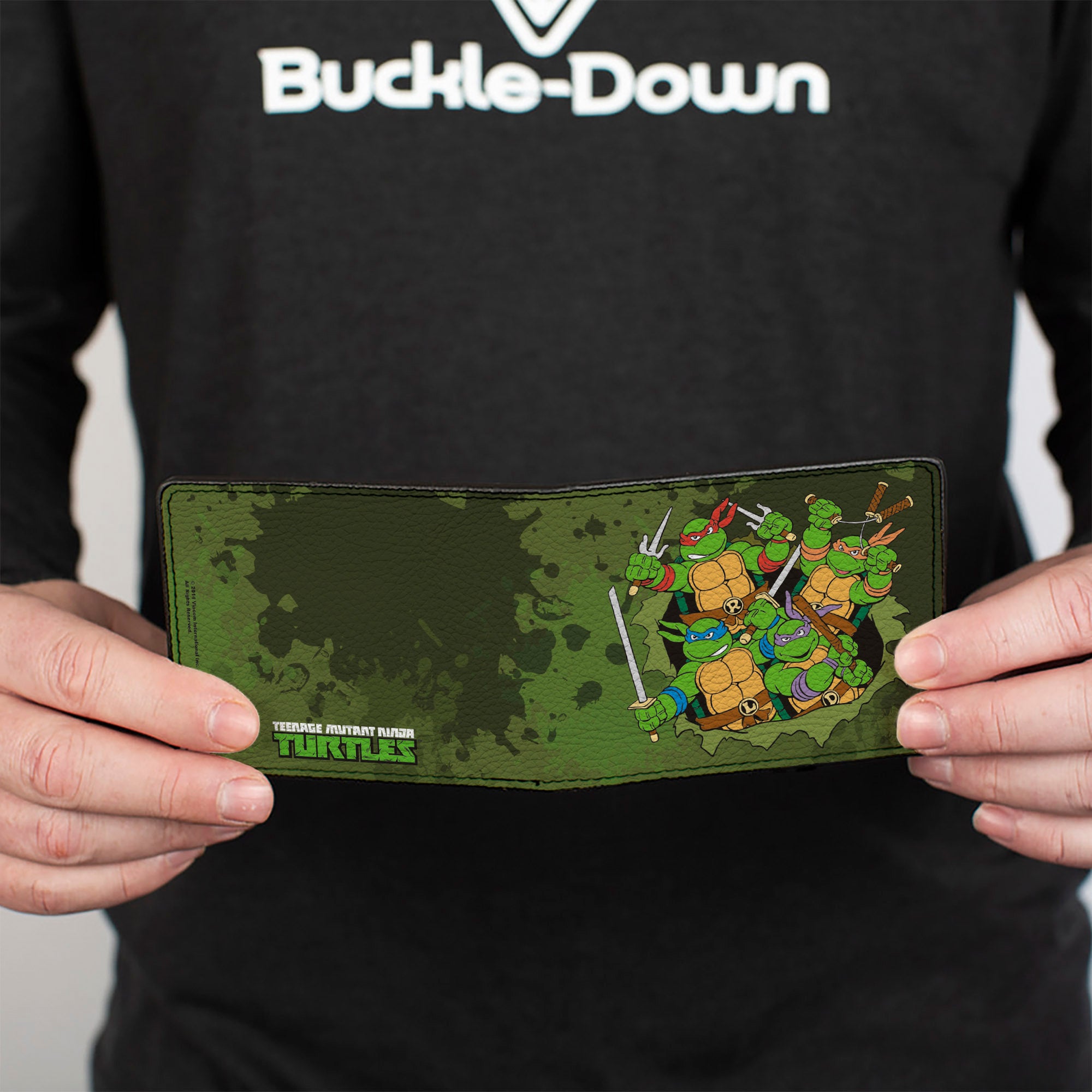 Bi-Fold Wallet - Classic TMNT Turtles Battle Pose9 + TEENAGE MUTANT NINJA TURTLES Logo Splatter Greens Bi-Fold Wallets Teenage Mutant Ninja Turtles