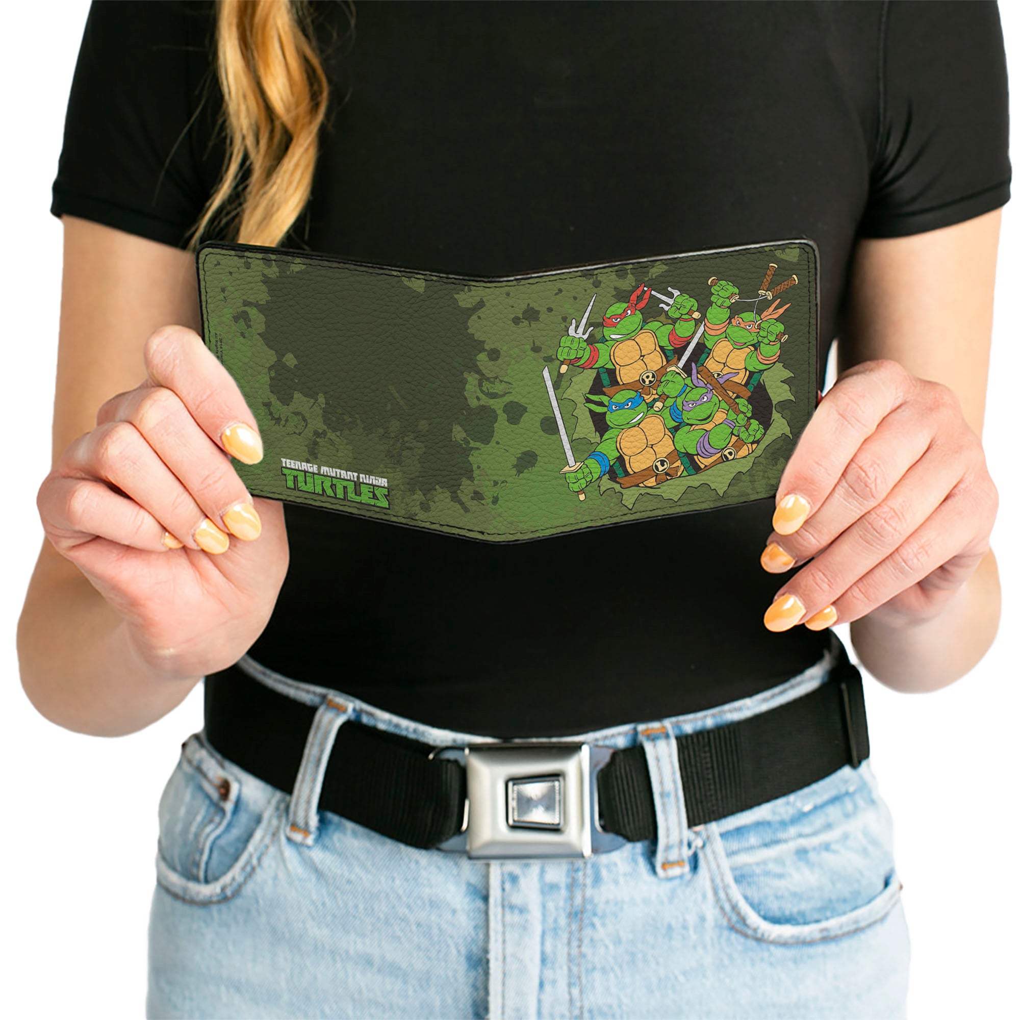 Bi-Fold Wallet - Classic TMNT Turtles Battle Pose9 + TEENAGE MUTANT NINJA TURTLES Logo Splatter Greens Bi-Fold Wallets Teenage Mutant Ninja Turtles
