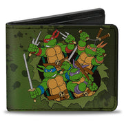 Bi-Fold Wallet - Classic TMNT Turtles Battle Pose9 + TEENAGE MUTANT NINJA TURTLES Logo Splatter Greens Bi-Fold Wallets Teenage Mutant Ninja Turtles
