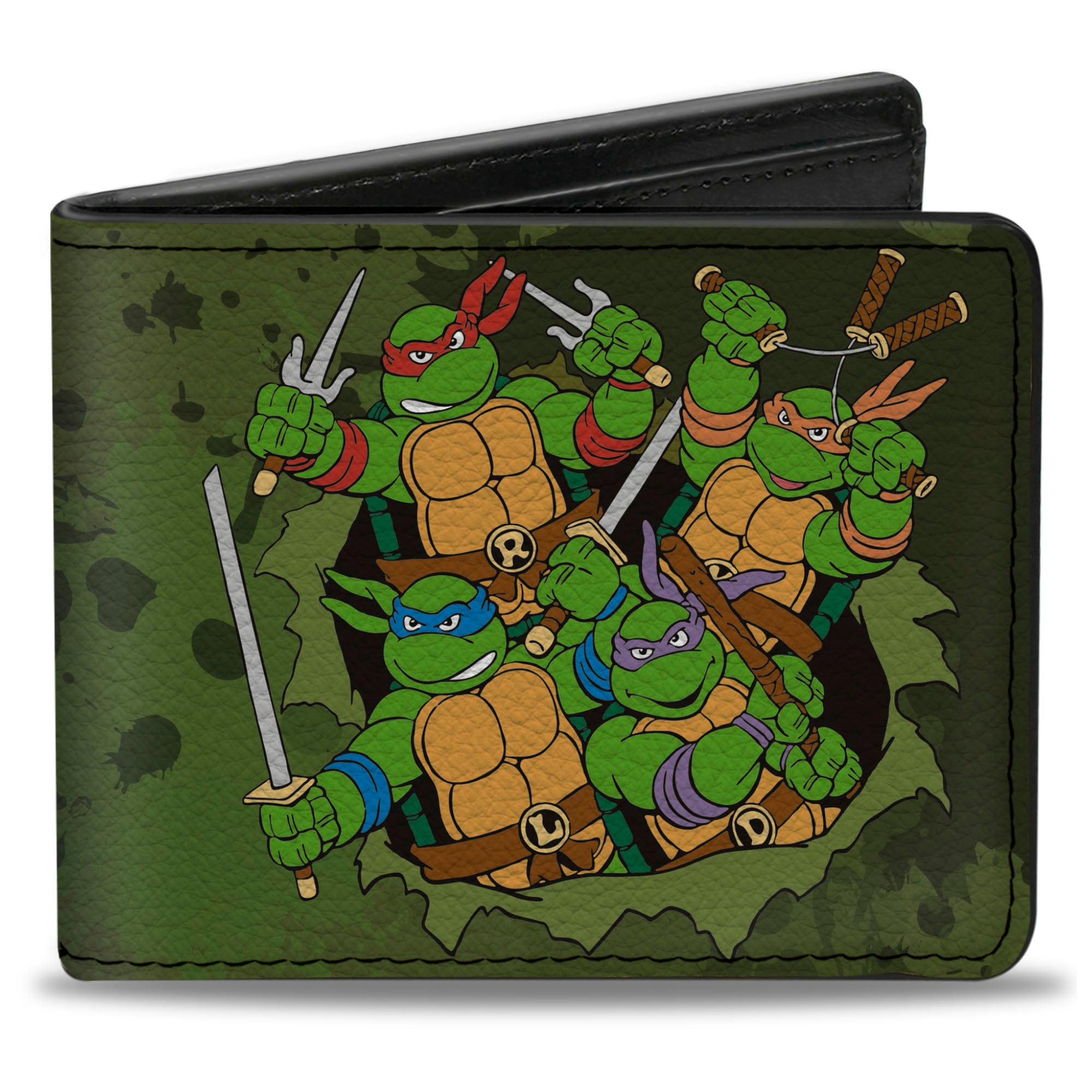 Bi-Fold Wallet - Classic TMNT Turtles Battle Pose9 + TEENAGE MUTANT NINJA TURTLES Logo Splatter Greens Bi-Fold Wallets Teenage Mutant Ninja Turtles