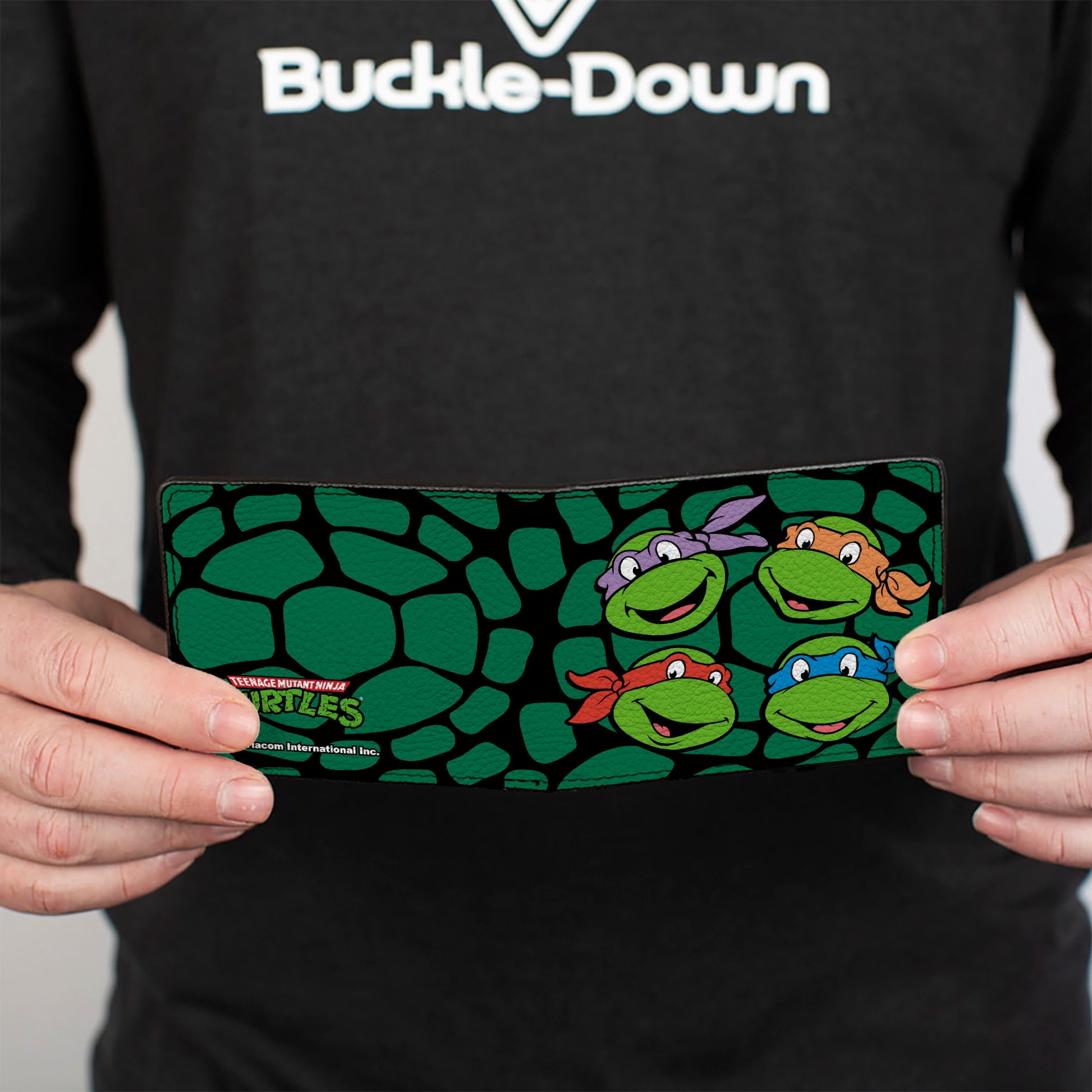 Bi-Fold Wallet - Classic TMNT Turtle Faces Black Green Turtle Shell Bi-Fold Wallets Teenage Mutant Ninja Turtles
