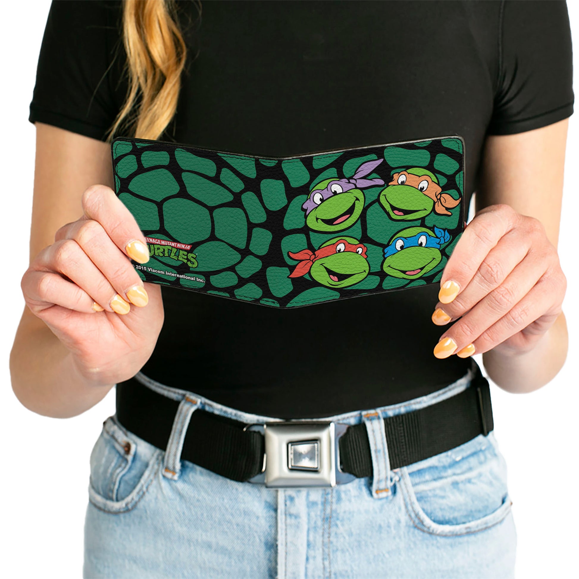 Bi-Fold Wallet - Classic TMNT Turtle Faces Black Green Turtle Shell Bi-Fold Wallets Teenage Mutant Ninja Turtles