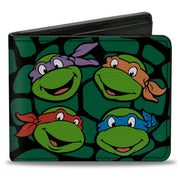 Bi-Fold Wallet - Classic TMNT Turtle Faces Black Green Turtle Shell Bi-Fold Wallets Teenage Mutant Ninja Turtles